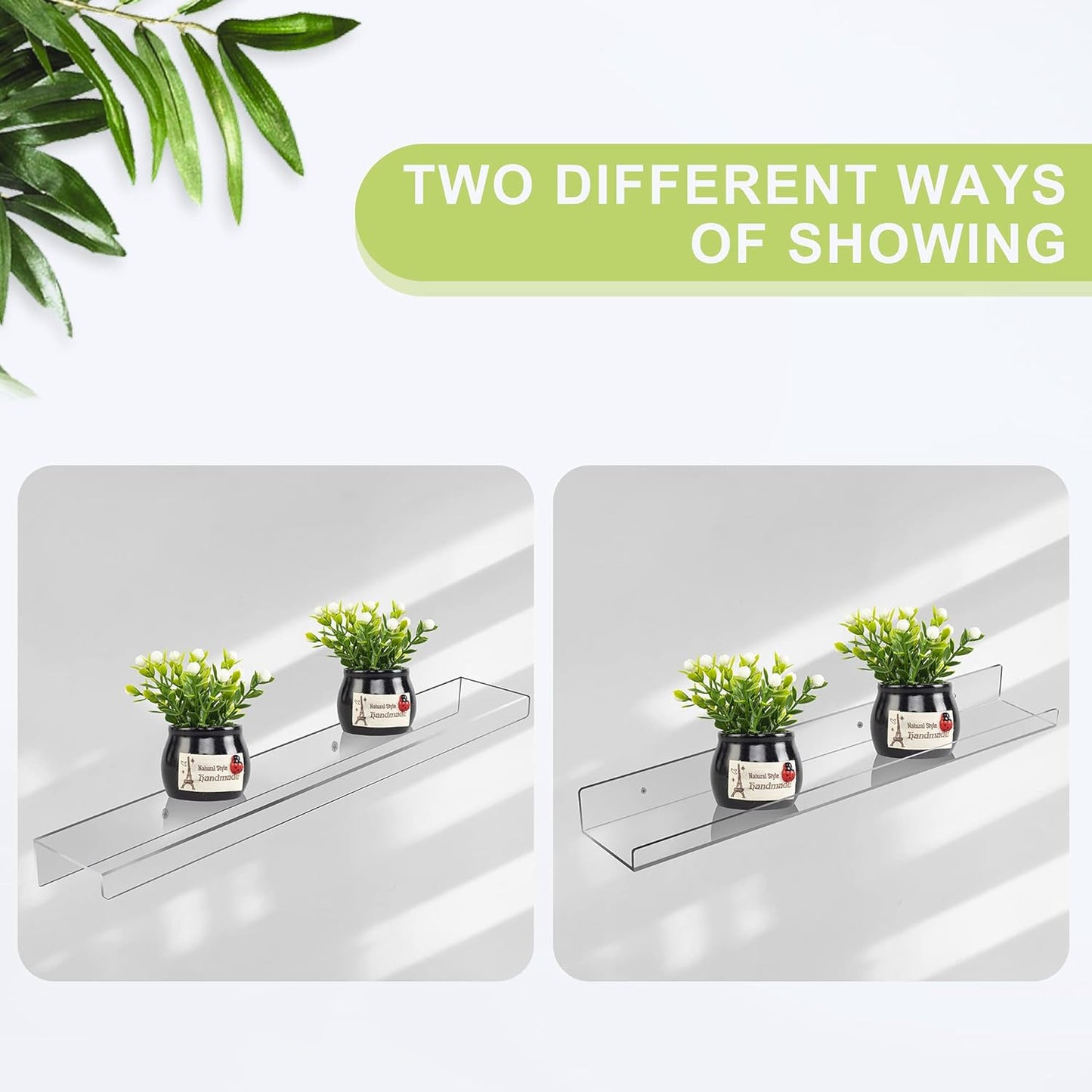 Floating Shelves 24 inch Acrylic Wall Ledge Shelves Clear 2 Pack Invisible Display Bookshelf, 5MM Thick Premium Wall Mounted Shelf Bathroom Display Organizer