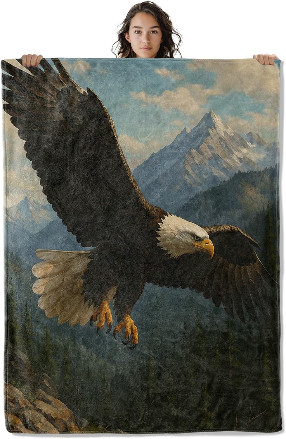 Majestic Bald Eagle Blanket, 60 x 50 Inch Flannel Mountain Flight Throw Blanket, Gifts for Women Men Boys Adults Kids, Lightweight Cozy Warm Blankets for Sofa Travel Home Decor