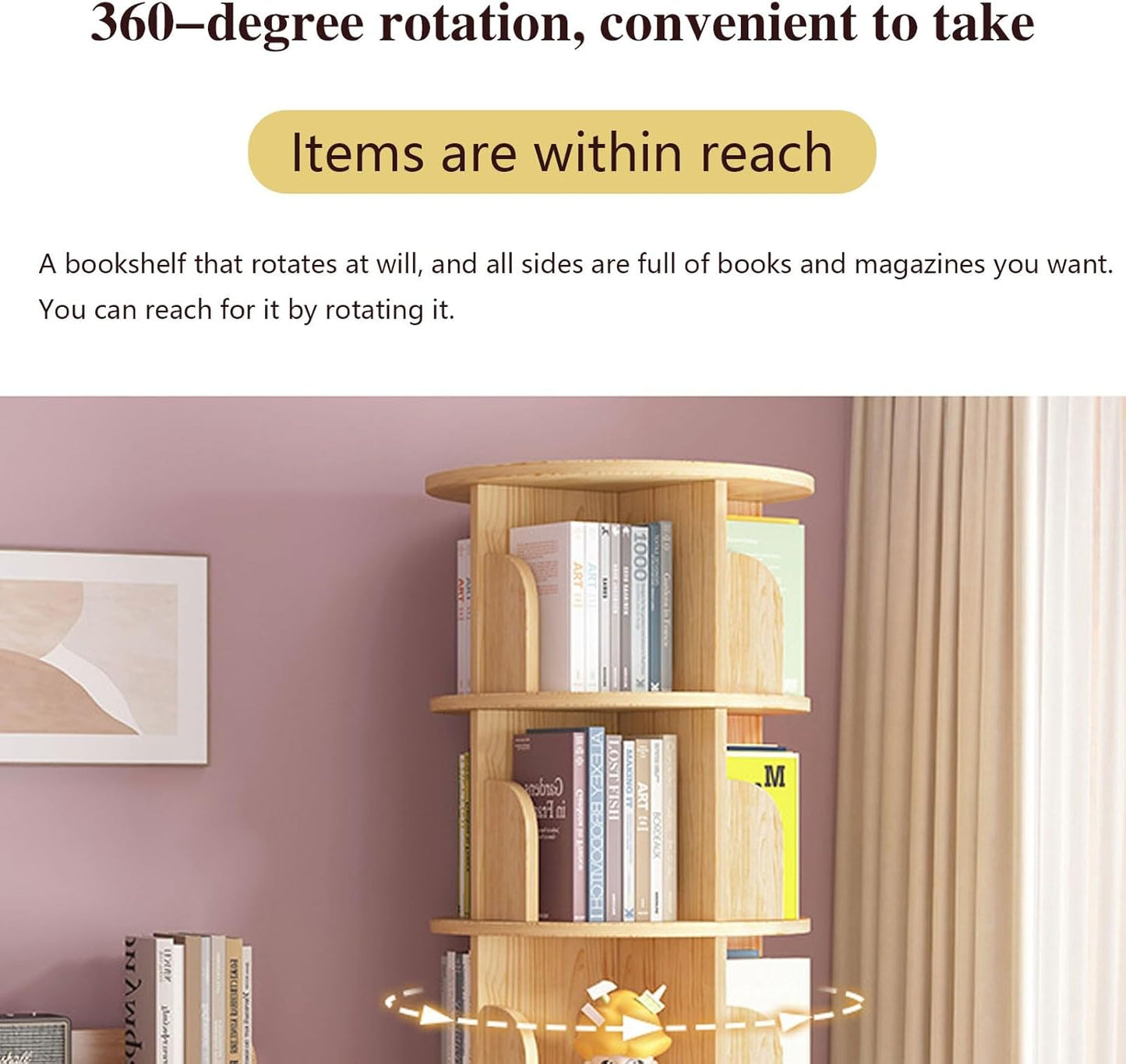 360° Revolving Bookcase Tower, Spinning Wooden Bookshelf Display Rack, 5-Tier Rotating Storage Shelves for Home, Office, Study Room – Space-Saving Organizer