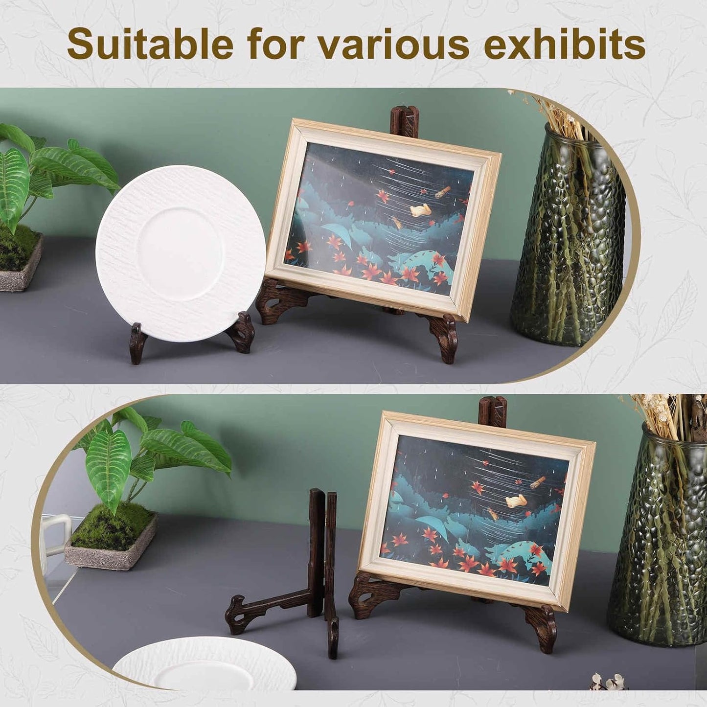 MECCANIXITY 2Pcs Wooden Easel Plate Holder, 3" Small Natural Wood Easels Folding Table Display Stand for Decorative Picture Frame Book Artwork Desktop Ornaments