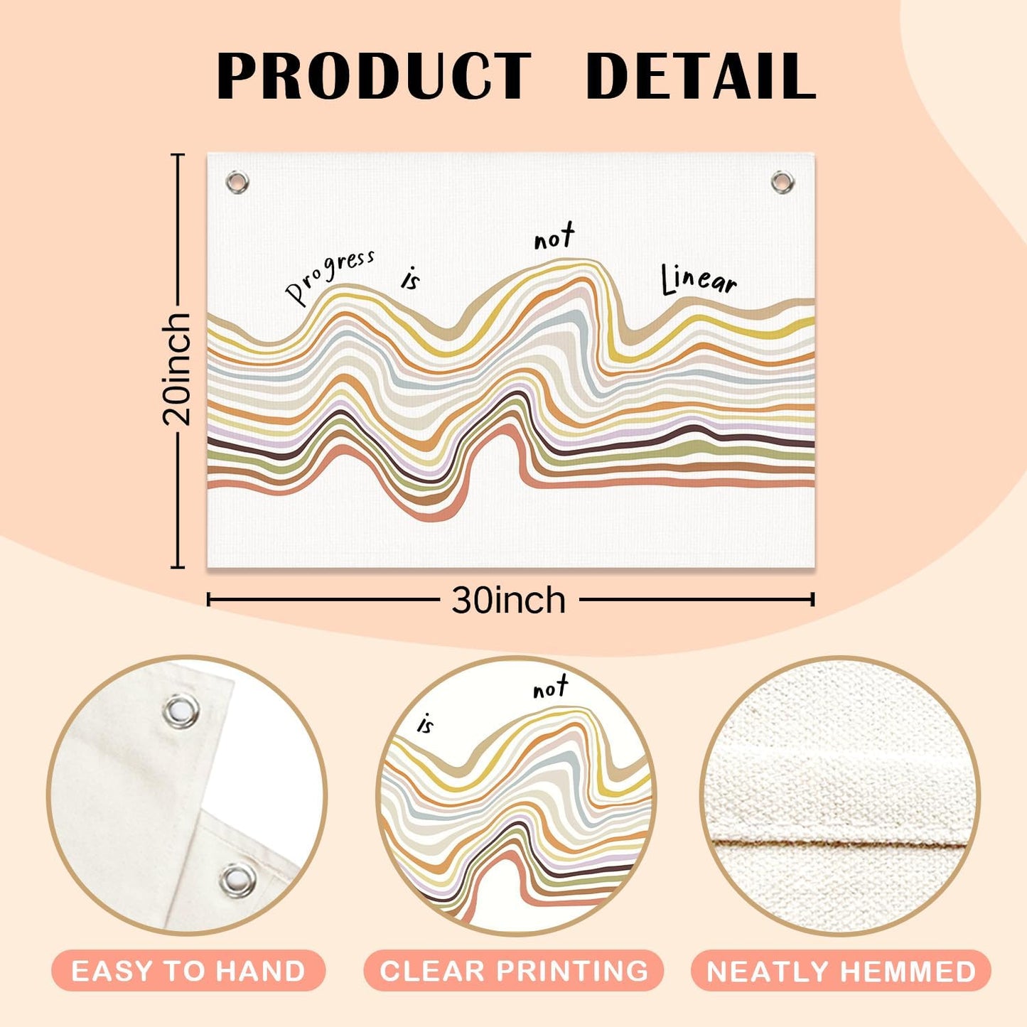 Progress Is Not Linear Mental Health Wall Canvas Banner, Inspirational Mental Health Hanging Banner Flag Wall Art Decor for Therapy School Counselor Office Calming Corner, 20x30 Inch