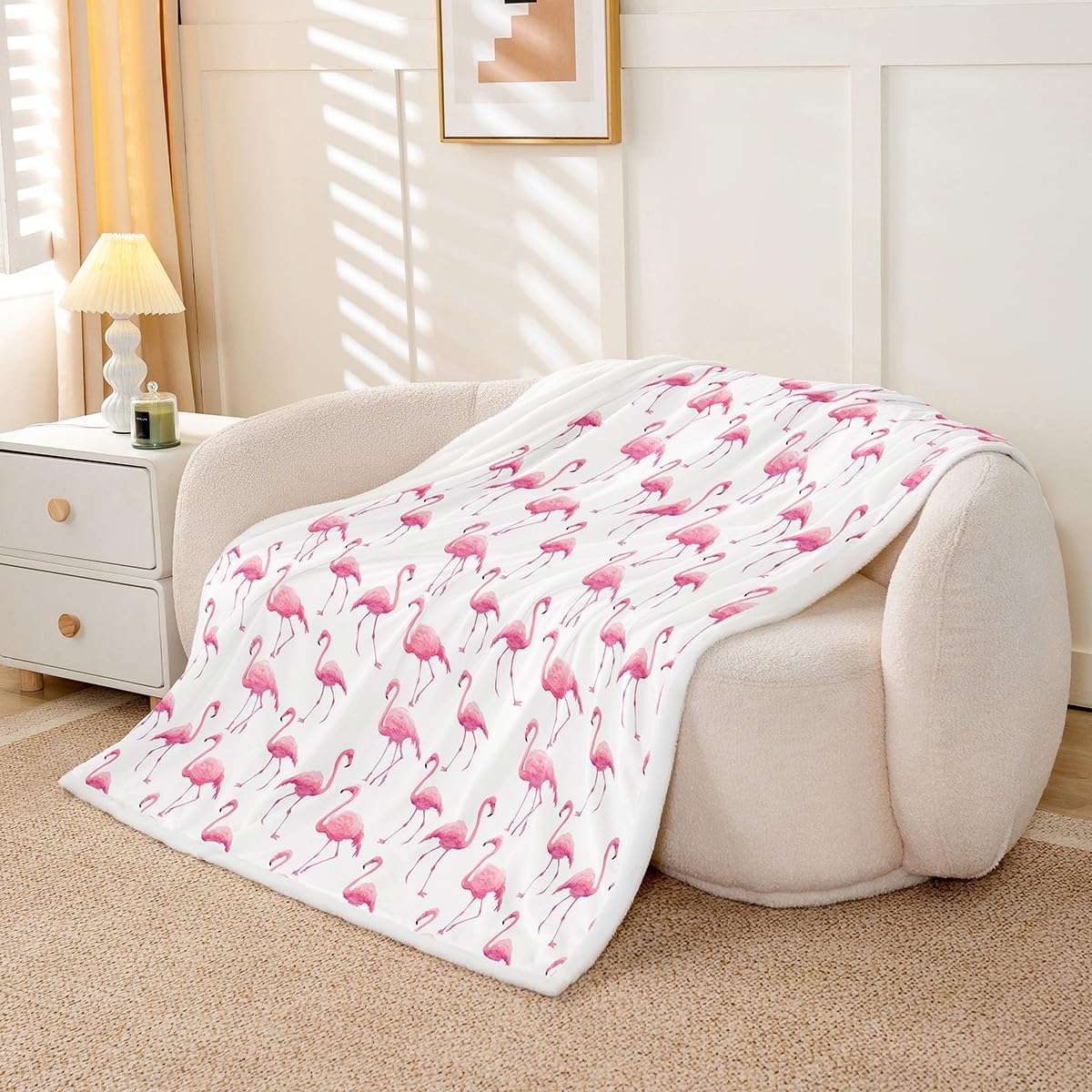 Flamingo Sherpa Blanket Queen 90"x90" Tropical Flamingo Fleece Throw Blanket for Bed Sofa Couch Kids Decor Animal Decor Plush Blanket Microfiber Pink Fuzzy Blanket Bedroom