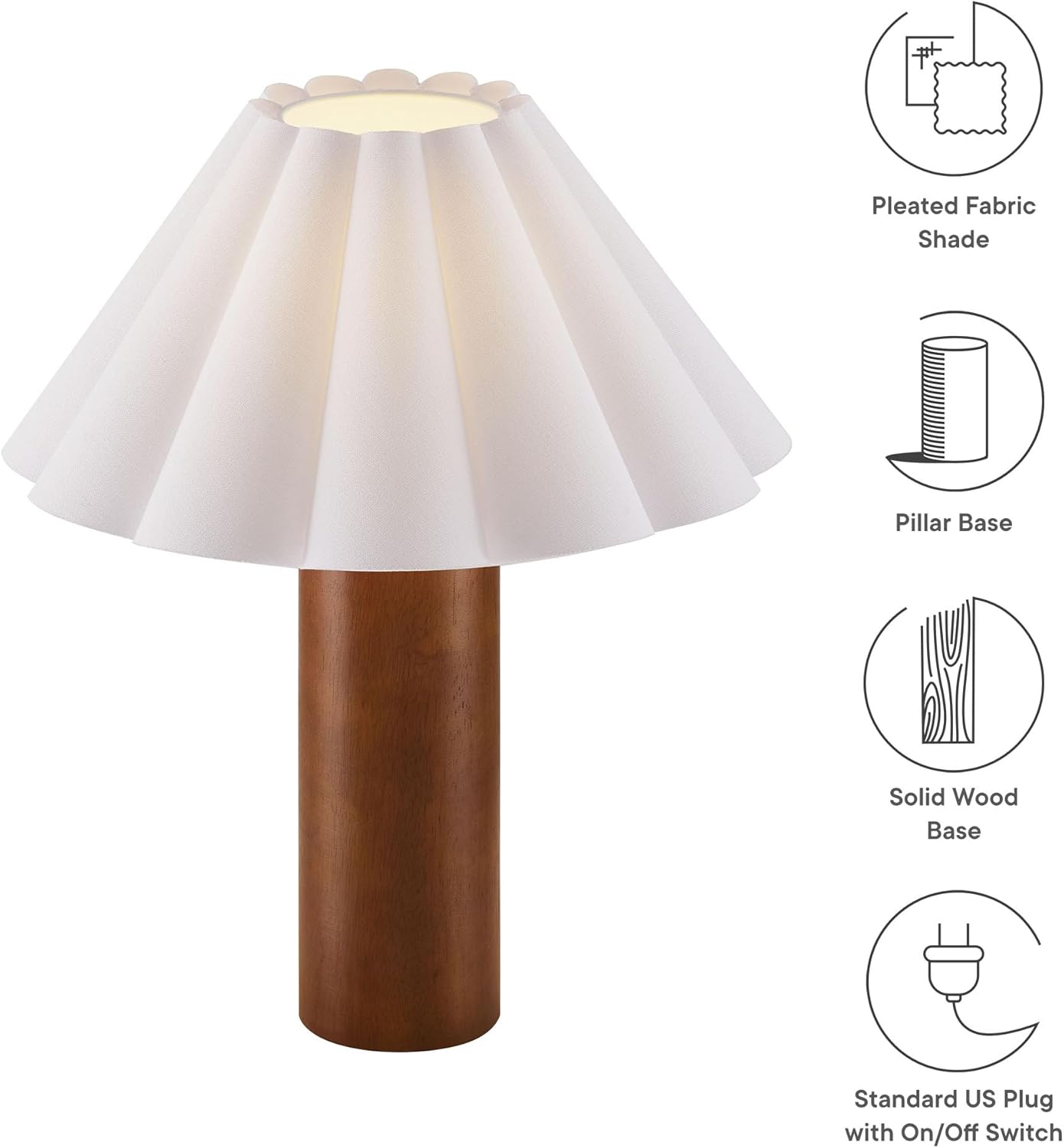 Modway Flora Table Lamp with Pleated Petal Lampshade in Walnut