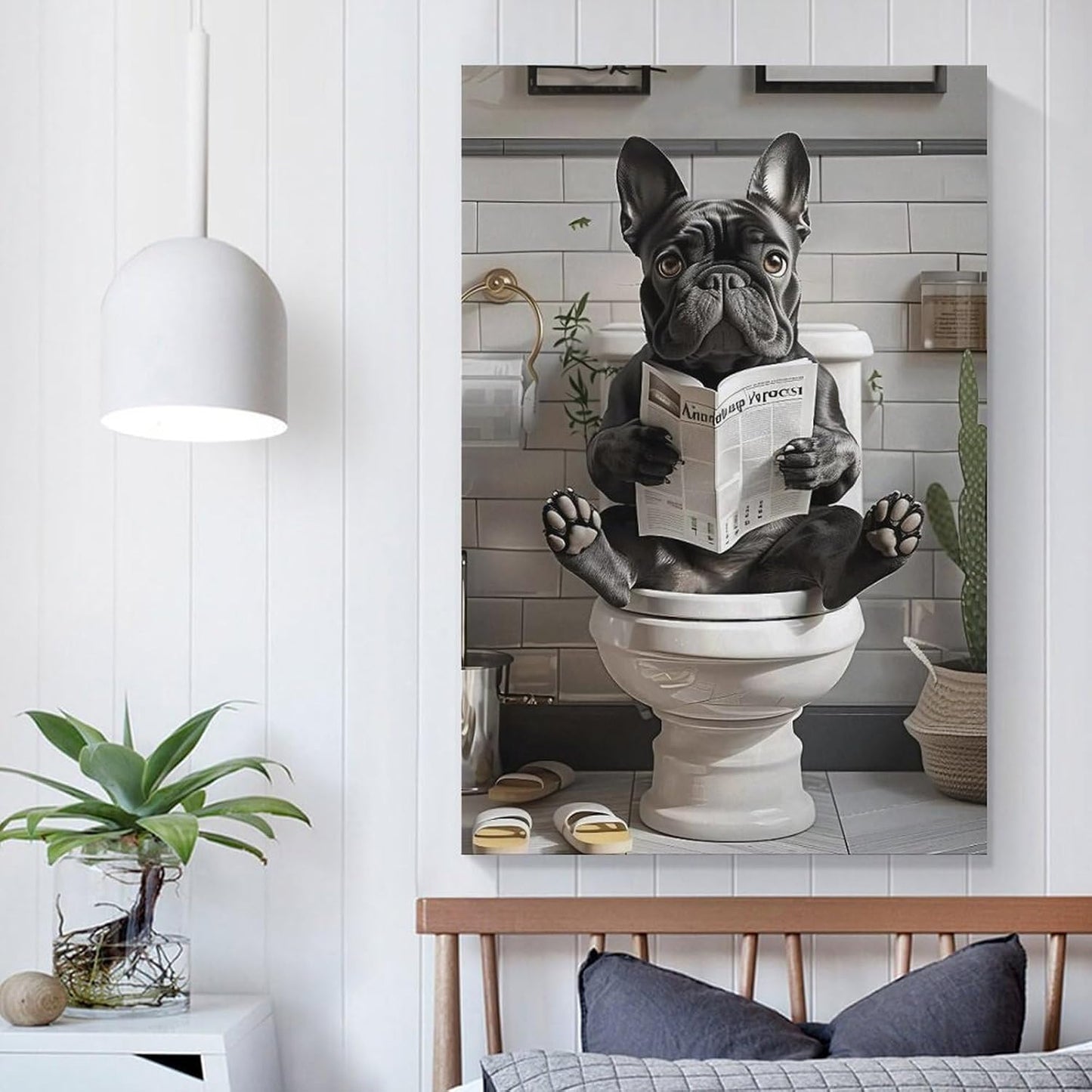 JHXNJDPOST Humorous French Bulldog Poster on Toilet Reading Newspaper Canvas Wall Art Aesthetic Decorative Painting Living Room Restaurants, Pool Halls And Hotelsstyle-13 12x18inch(30x45cm)
