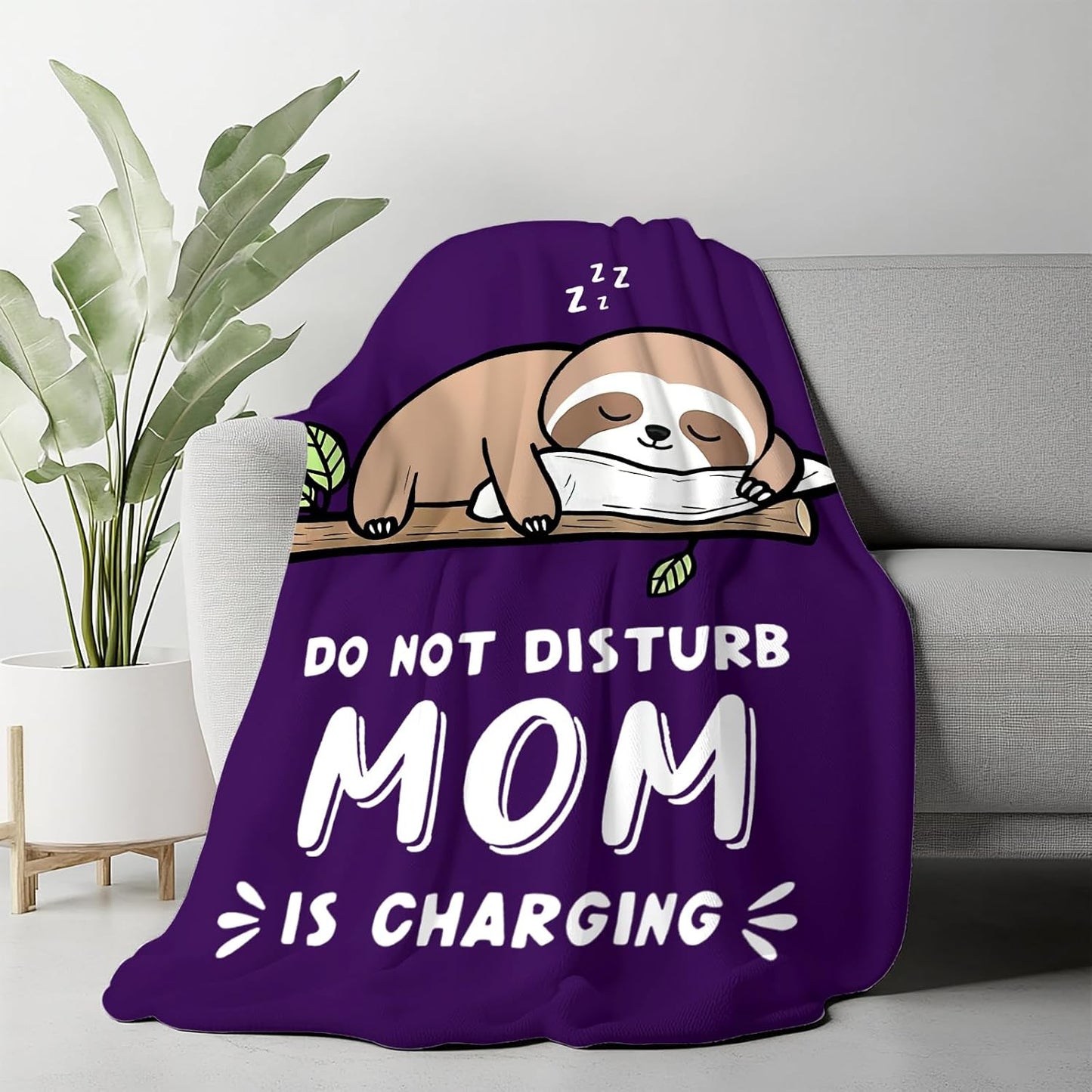 Funny for Mom from Daughter Son - Mom is Charging Sloth Blanket - Super Soft Fluffy Throw Blanket for Napping Travel, 60" x 50", Birthday Mothers Day Valentine's Presents for Women