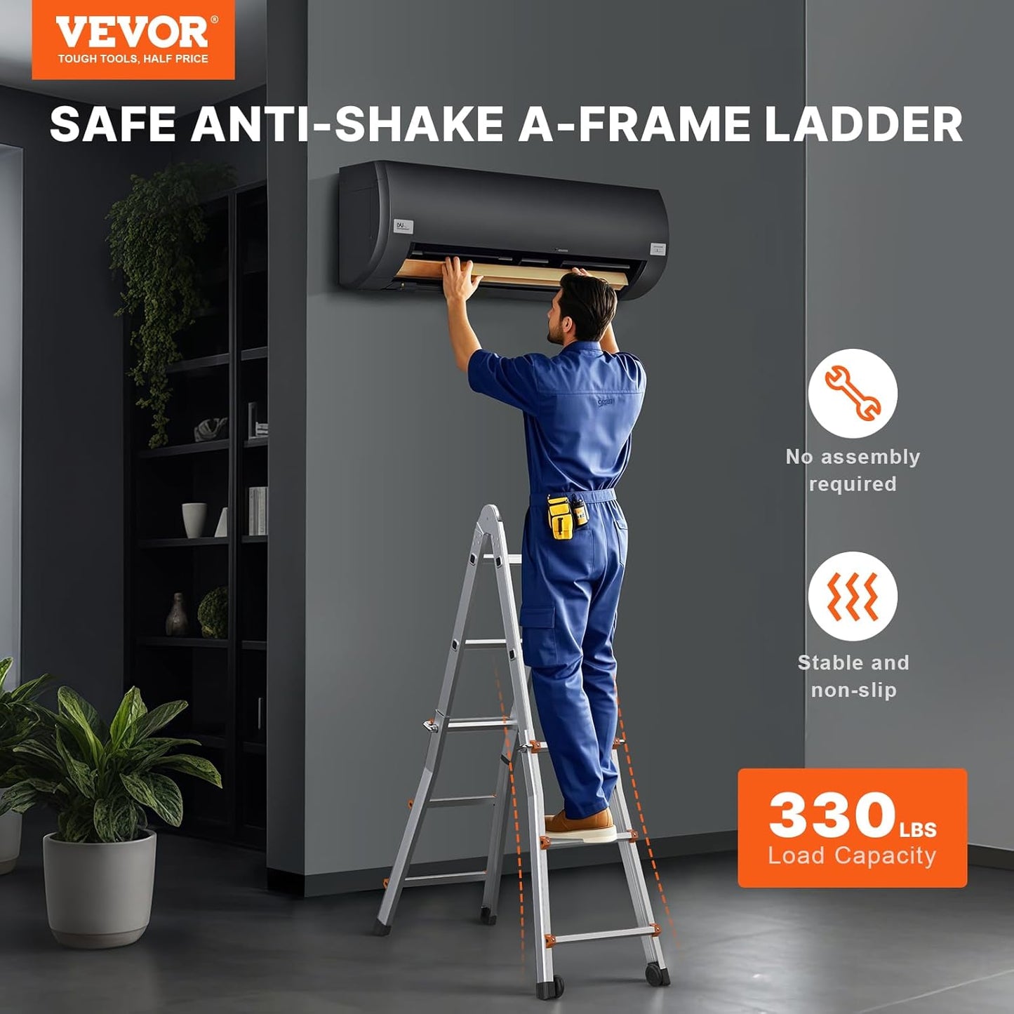 VEVOR 11 FT A-Frame Telescoping Ladder - Compact & Portable Aluminum Ladder, 330lb Load Capacity for Home, Roof, Stairs, Indoor & Outdoor Use