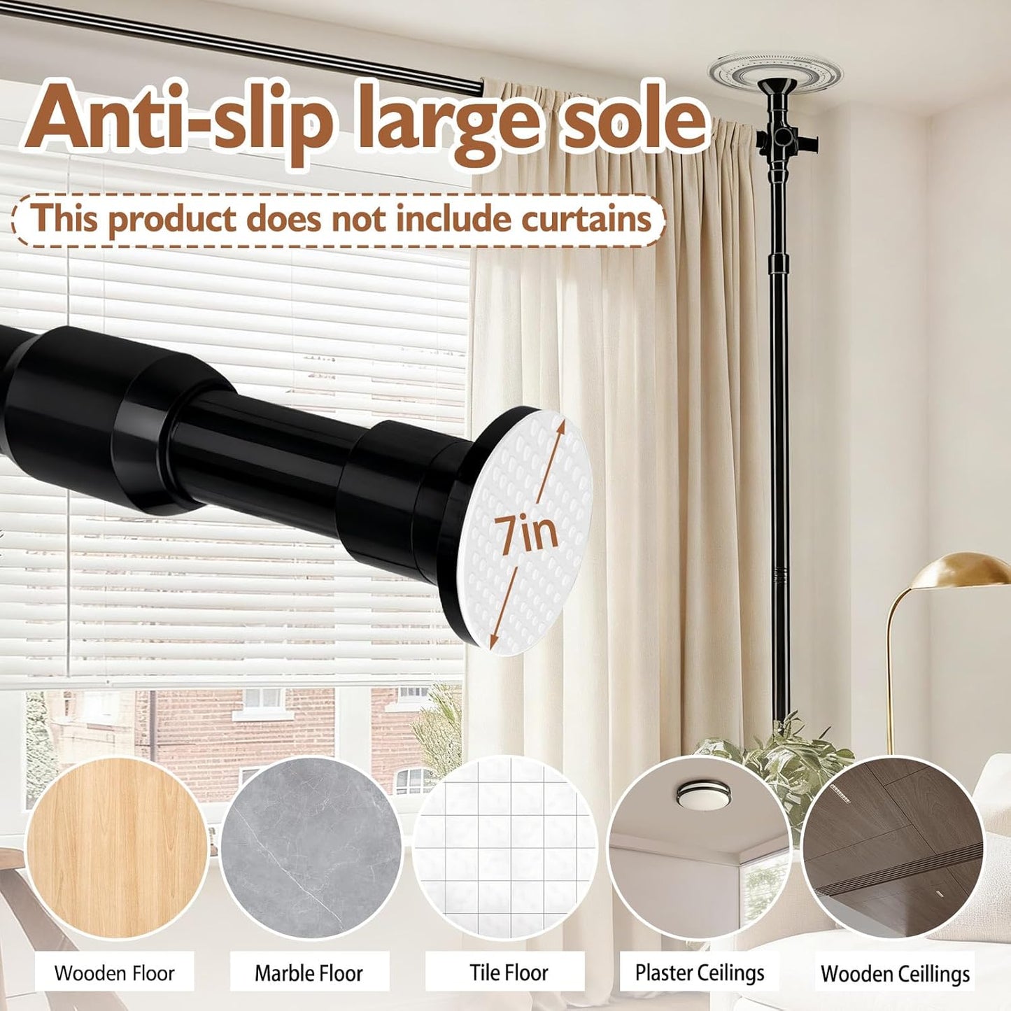 AJAZZ Room Divider Curtain Rod, No Drilling Room Separator for Space Partition Adjustable (H) 43-120×(W) 35-100 inch Heavy Duty Temporary Wall Divider Floor to Ceiling Tension Rod, Black