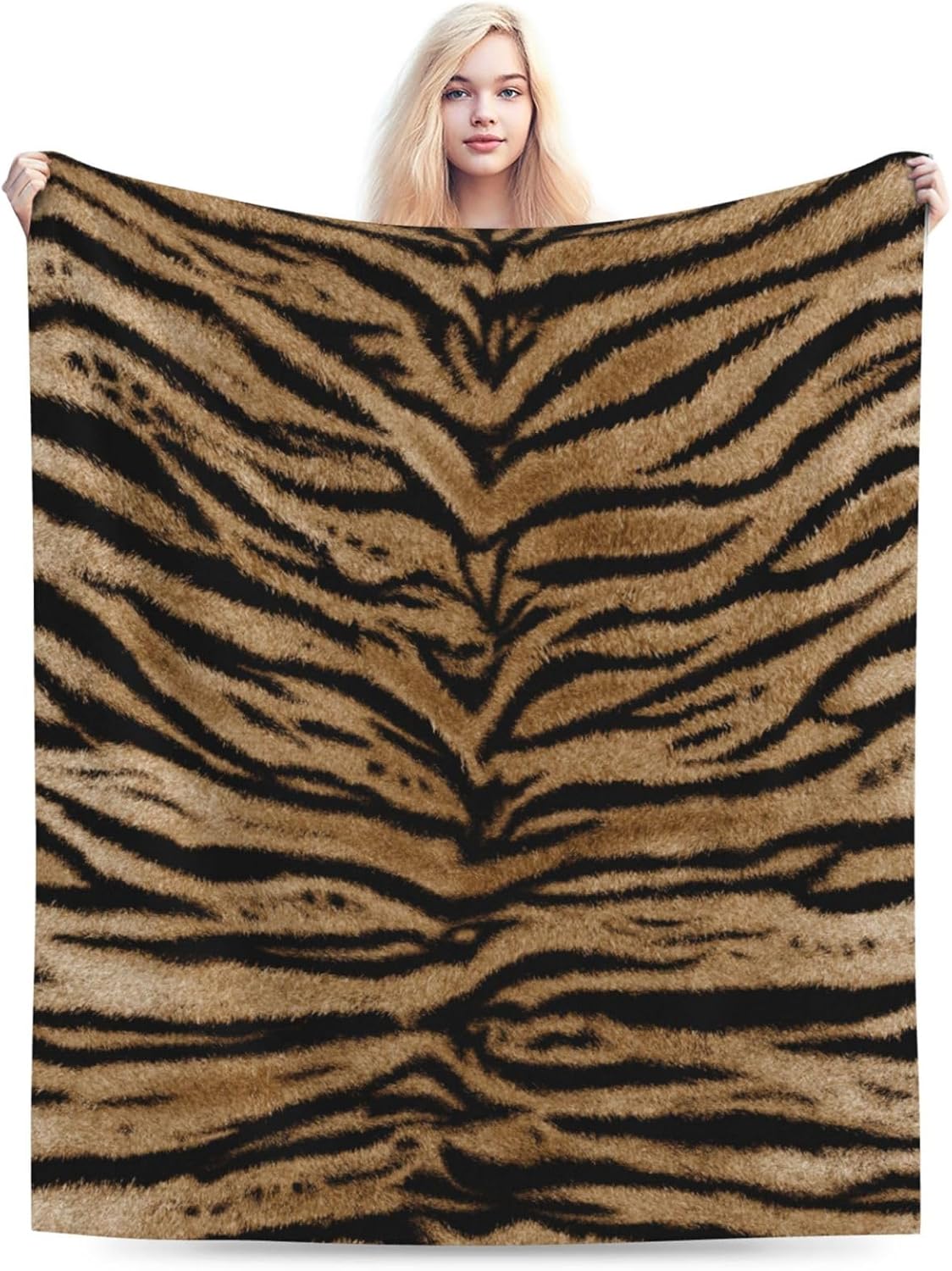 Tiger Print Throw Blankets All Season Ultra Soft Warm Fleece Blanket for Home Bed Sofa Couch Chair Outdoor Travel Camping 80x60 Inch