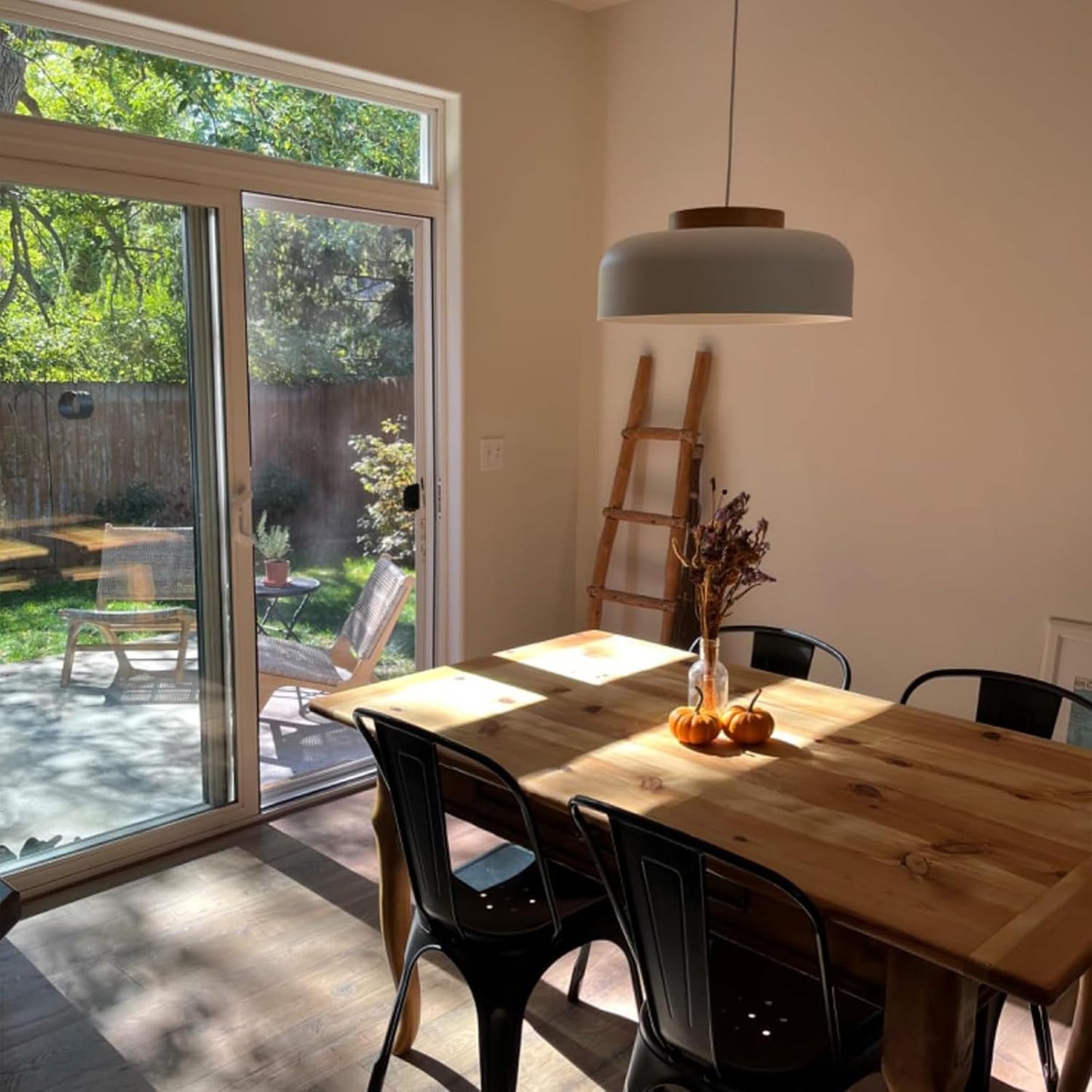 Large Pendant Lighting, 17.7 inch,Natural Wood Cap, Adjustable Cord,Simple Modern Chandelier for Dining Room, Kitchen Table Matte White