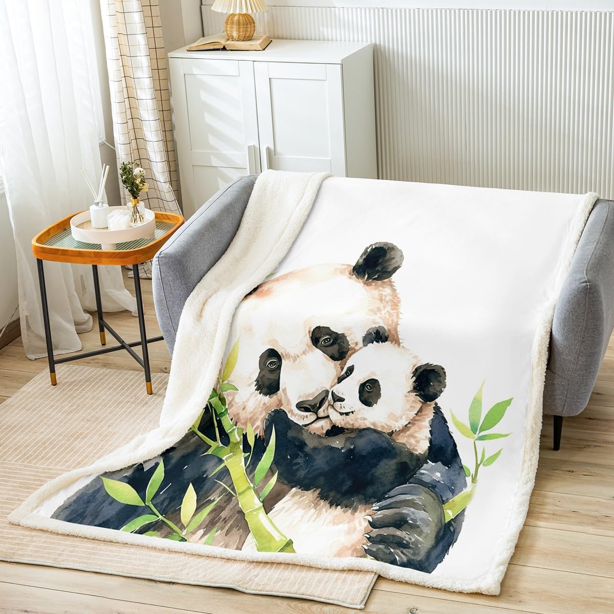 Panda Sherpa Blanket Cute Panda Bear Fleece Throw Blanket for Sofa Couch Bed Wild Animal Pattern Plush Blanket Cartoon Giant Panda Design Fuzzy Blanket Bedroom Decor King 87x95 Inch
