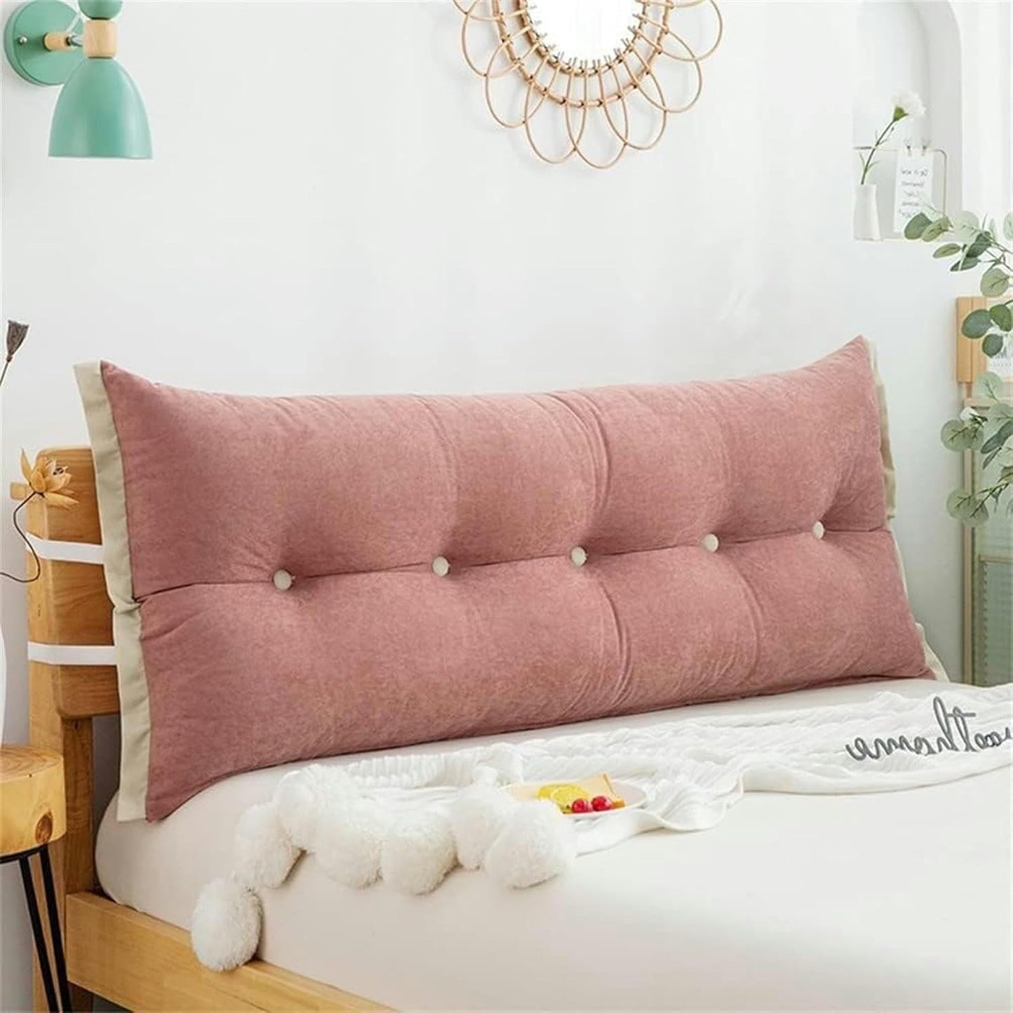 Wedge Headboard Cushions, Removable Cover Soft Bolster Support Cushion PP Cotton Filling Reading Body Large Back Pillow Bed Rest Pillows(Beige,100cm)