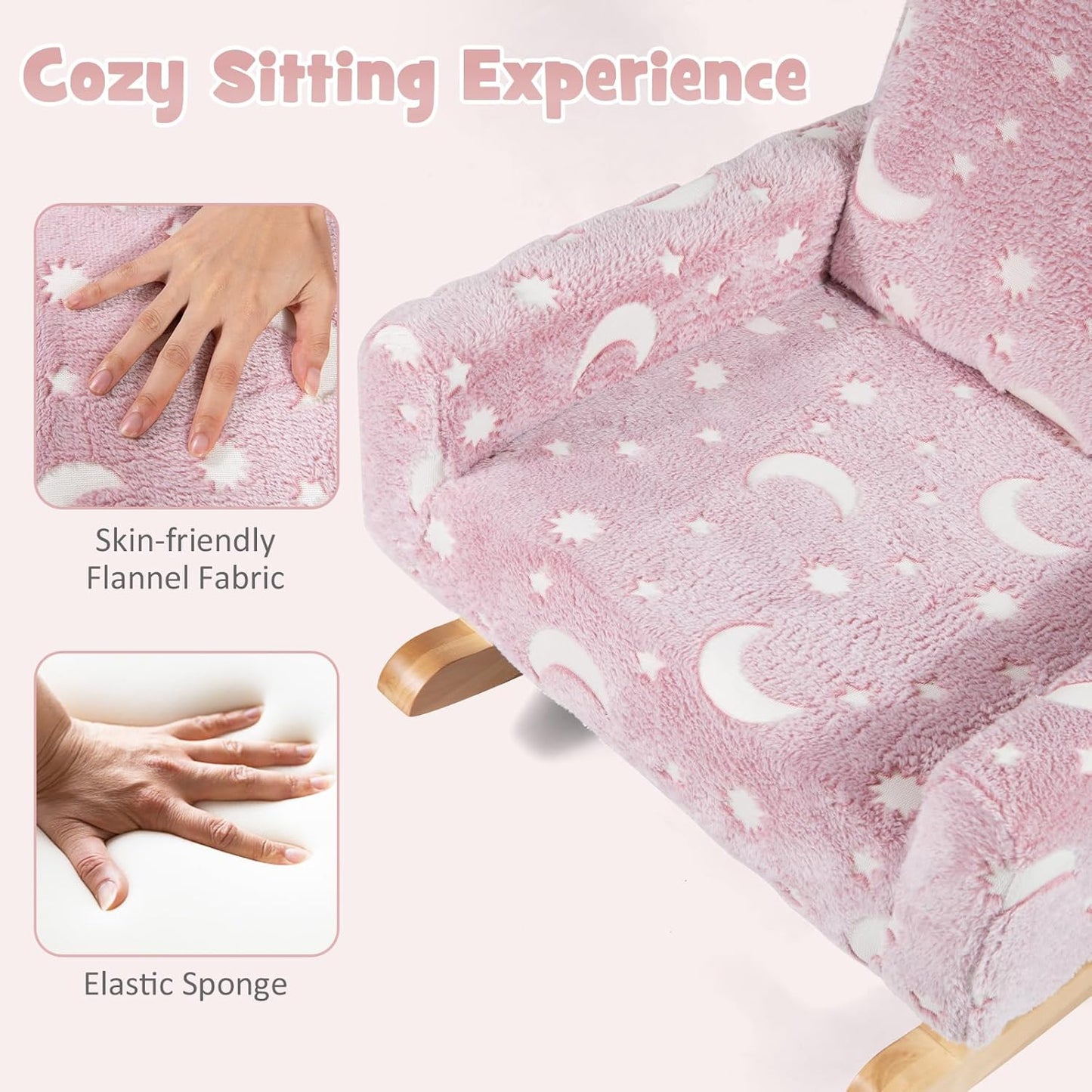 Costzon Kids Rocking Chair, Glow in the Dark, Upholstered Flannel Children's Sofa w/Poplar Wood Rocking Feet, Comfy Backrest for Kids Room, Nursery, Playroom, Preschool, Birthday Gift for Boys Girls