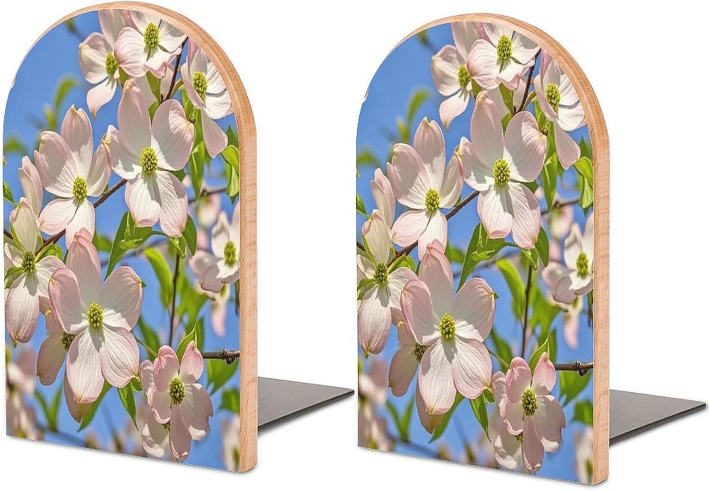 Spring Dogwood Blossoms Bookends 1 Pair Heavy Duty Book Ends for Shelves Non-Skid Bookend Supports Wooden Book Holders with Metal Base Desk Organizers Books Storage to Hold Books