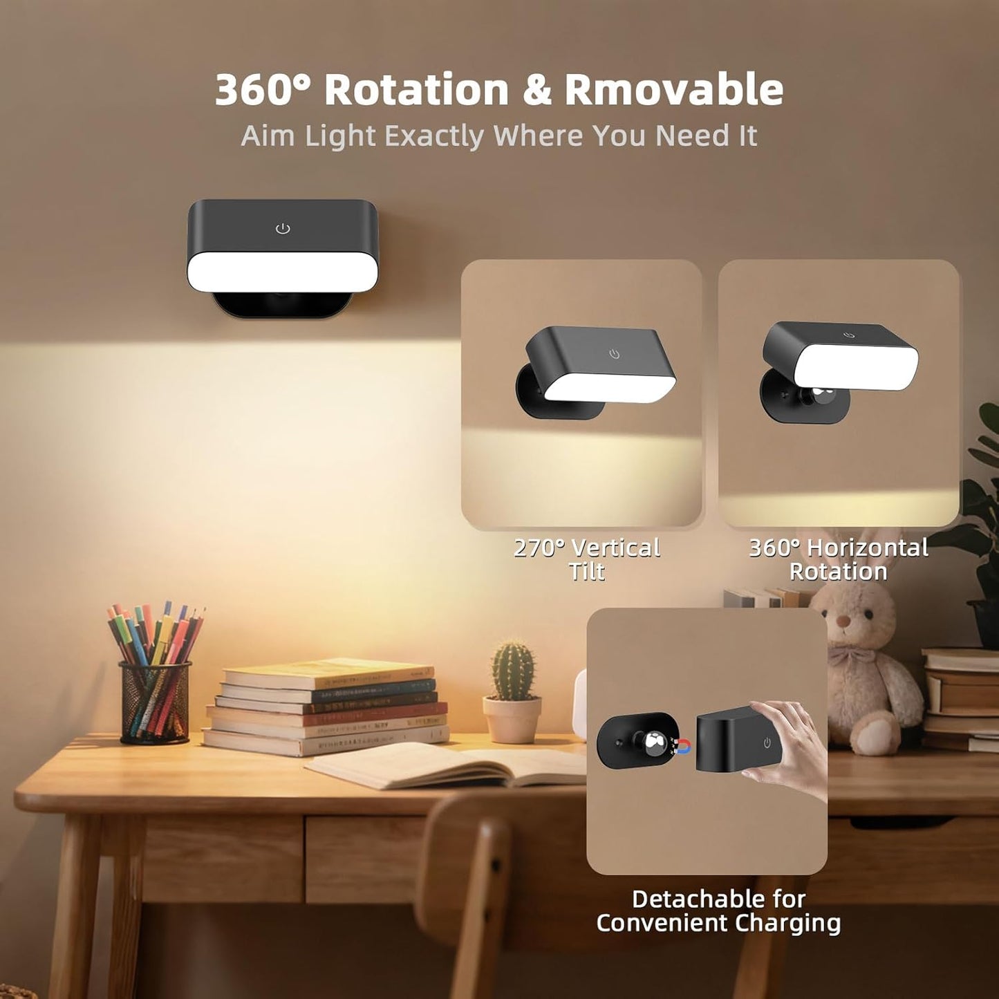 Wall Sconces Battery Operated with Timer, Rechargeable Wall Lights with Touch & Remote Control, Dimmable Stick On Wall Lights, Battery Powered Wall Lamp for Bedroom, Hallway