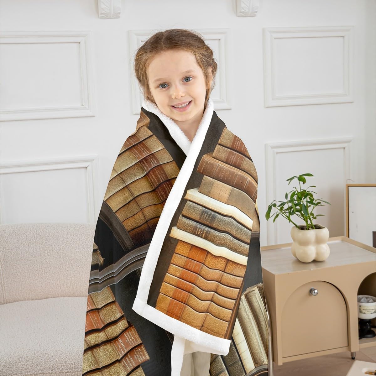 Erosebridal Vintage Bookshelves Sherpa Blanket Mystery Library Blanket, Book Lovers Gifts Throw Blanket for Chair Retro Library Fleece Blanket, Preppy Stuff Students Plush Blanket