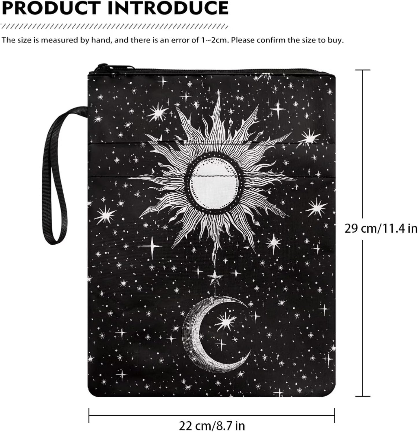chaqlin Book Protector Sleeve for Book Lovers Gifts Moon & Sun Stars Washable Paperback Bookcover Pouch with Zipper and Front Pocket for Women Bookish Bookworm Library Reading Club