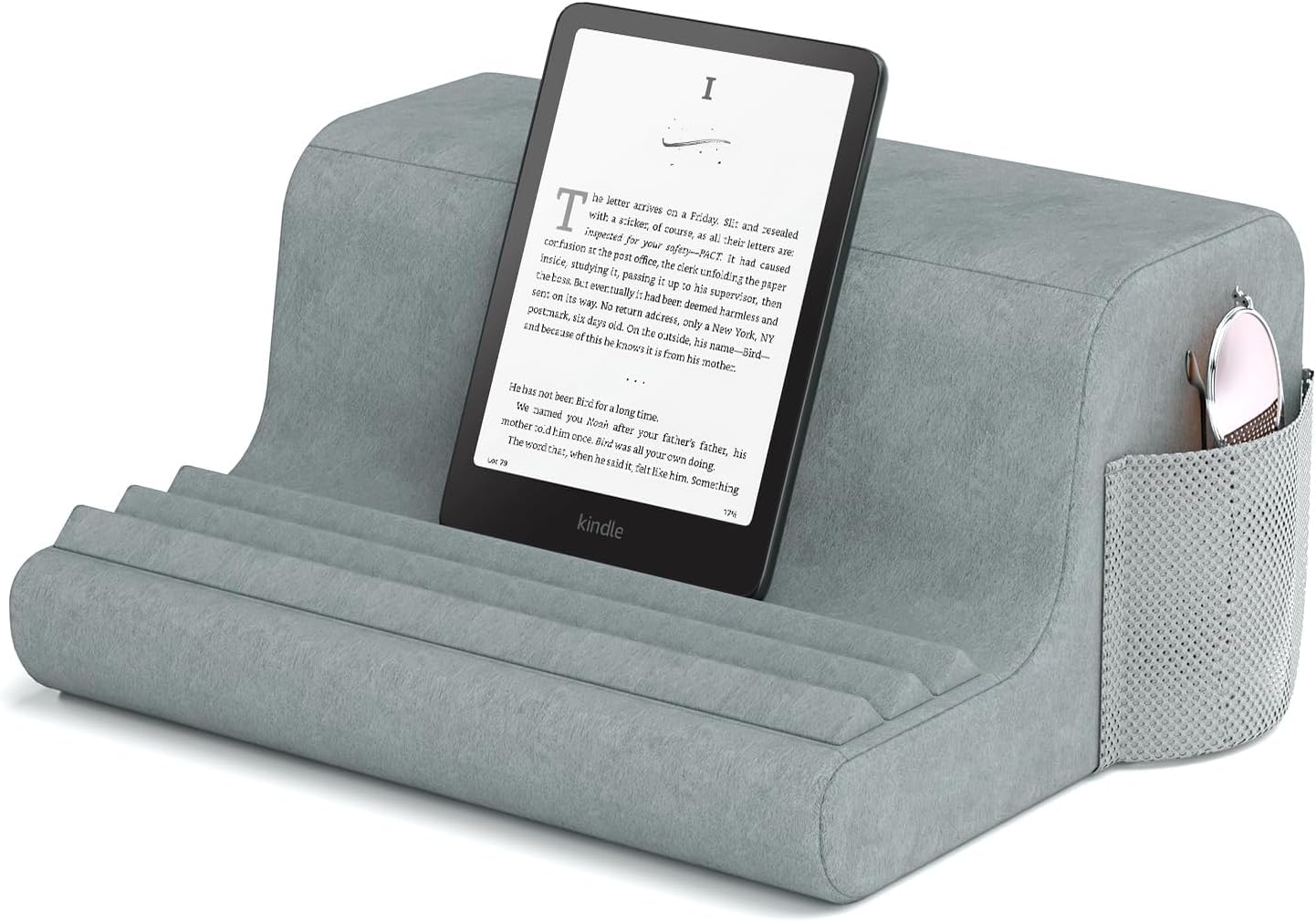 CoBak Memory Foam Tablet Pillow Stand - Fits 4-13" Tablets, for Kindle, for Apple iPad, Galaxy Tab, Phone - Lap Desk for Bed with 3 Viewing Angles & 4 Pockets for Accessories, Gray