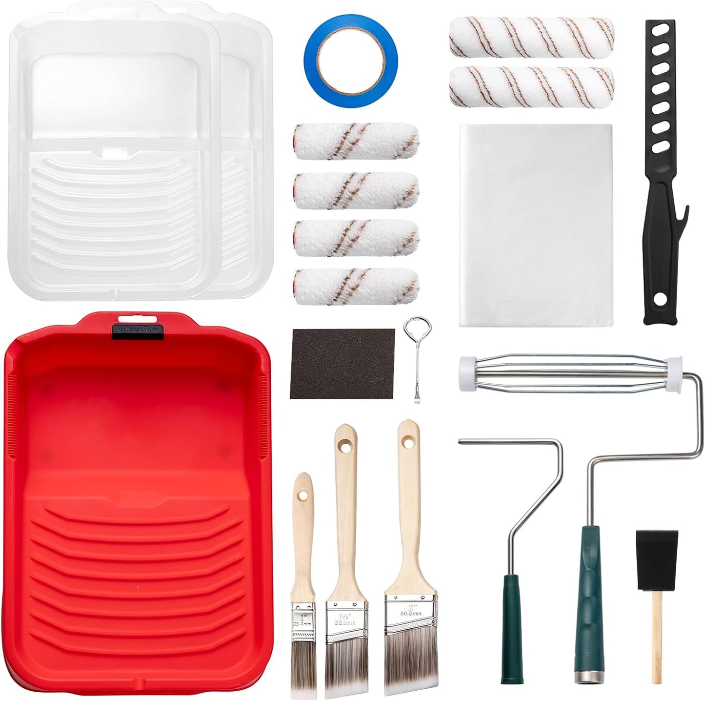 Mister Rui 9" Paint Roller Kit, 20 Piece Paint Brush and Roller Set, 4"9" Microfiber Roller Covers, Painting Supplies for DIY & Professional Painting Projects - Complete Set for Home Improvement