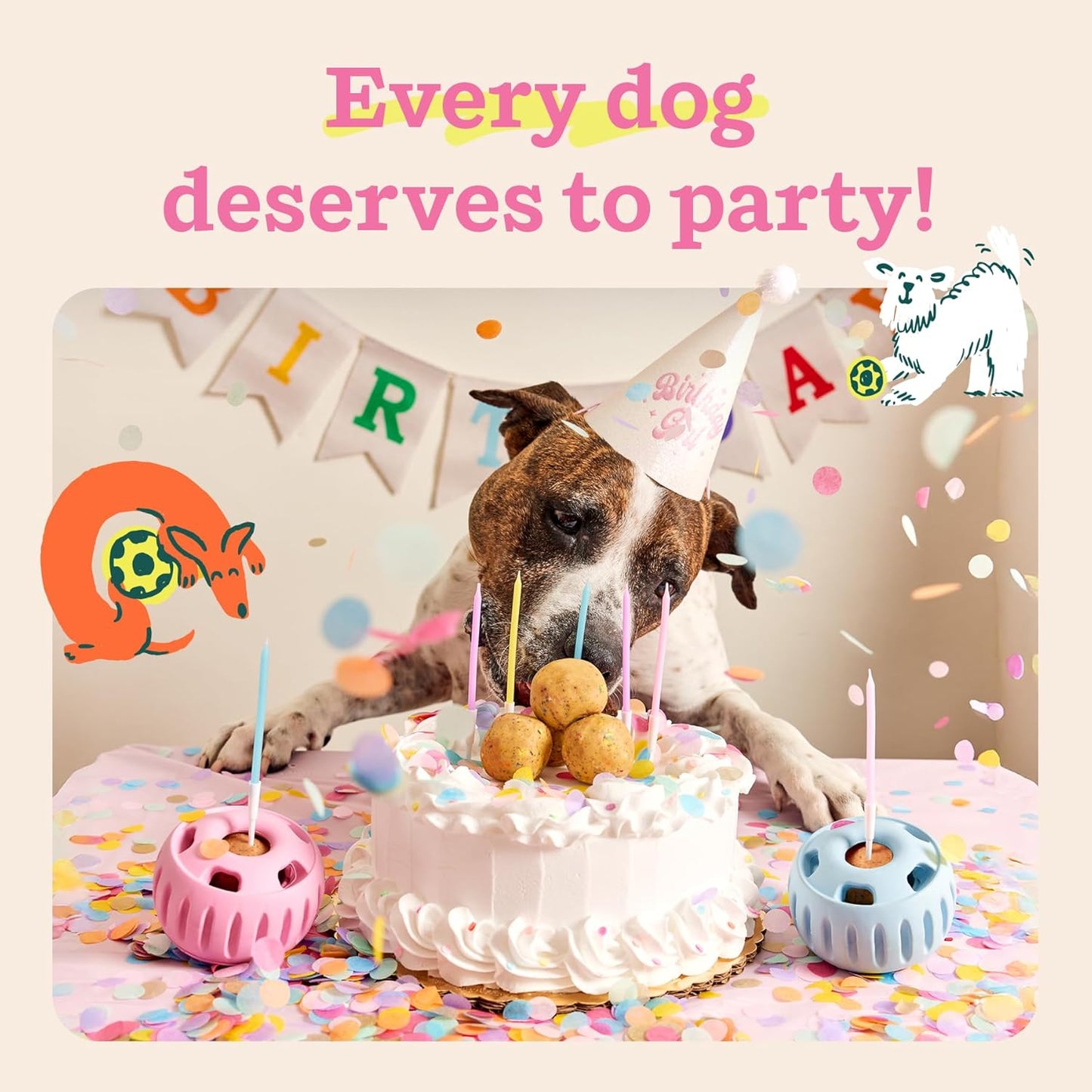 WOOF Party Pupsicle - Long-Lasting Interactive Dog Toys for Boredom - Low-Mess Design - Birthday Gifts for Dogs - Large Dog Toys - Party Pink