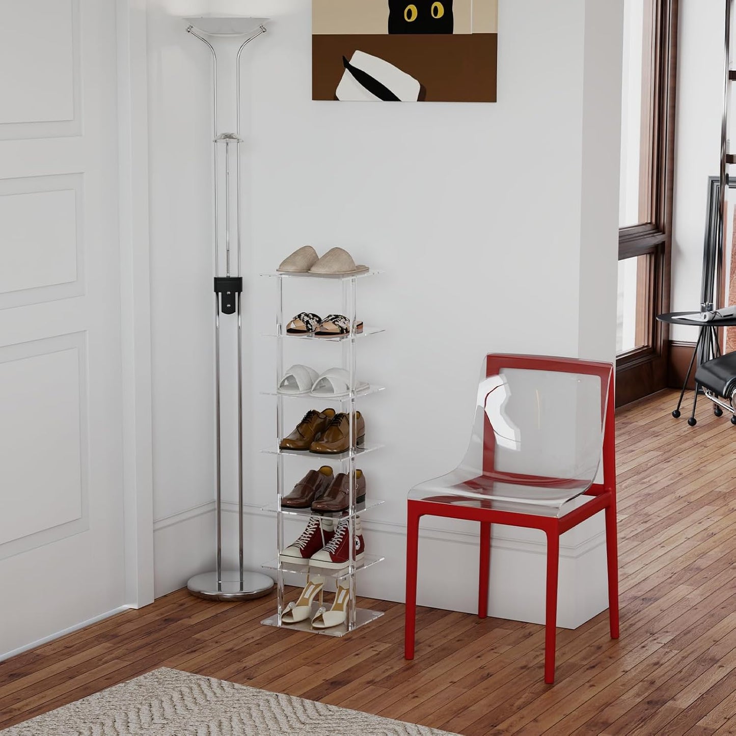 Aquiver Acrylic Vertical Shoe Rack - Free Standing Shoe Rack 7 Tier Shoe Storage Organizer Narrow Shoe Rack for Small Spaces, Entryways, Living Rooms, Bedrooms, 11'' L x 11'' W x 41.7'' H