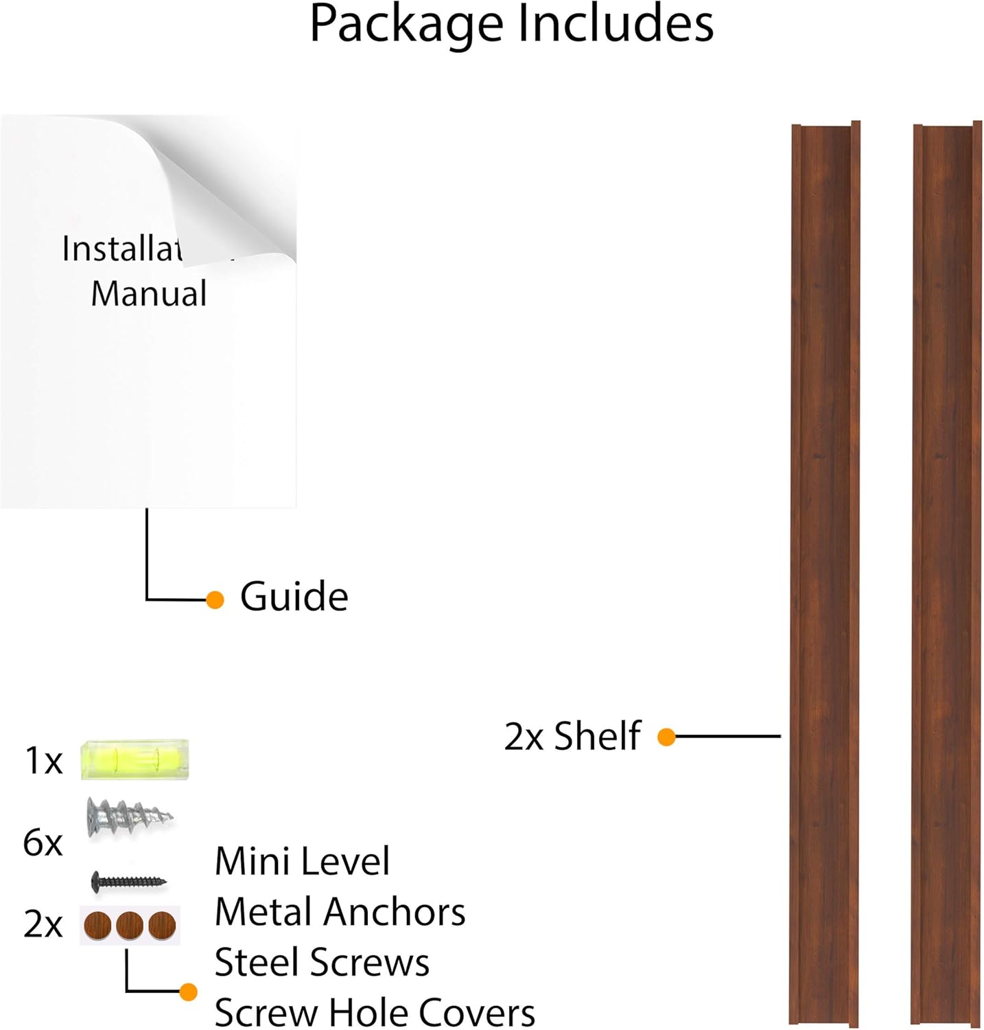 Wallniture Denver 48" Long Floating Shelves for Wall, Narrow Picture Ledge Shelf Set of 2, Floating Shelf Unit, Wall Shelves Walnut Color