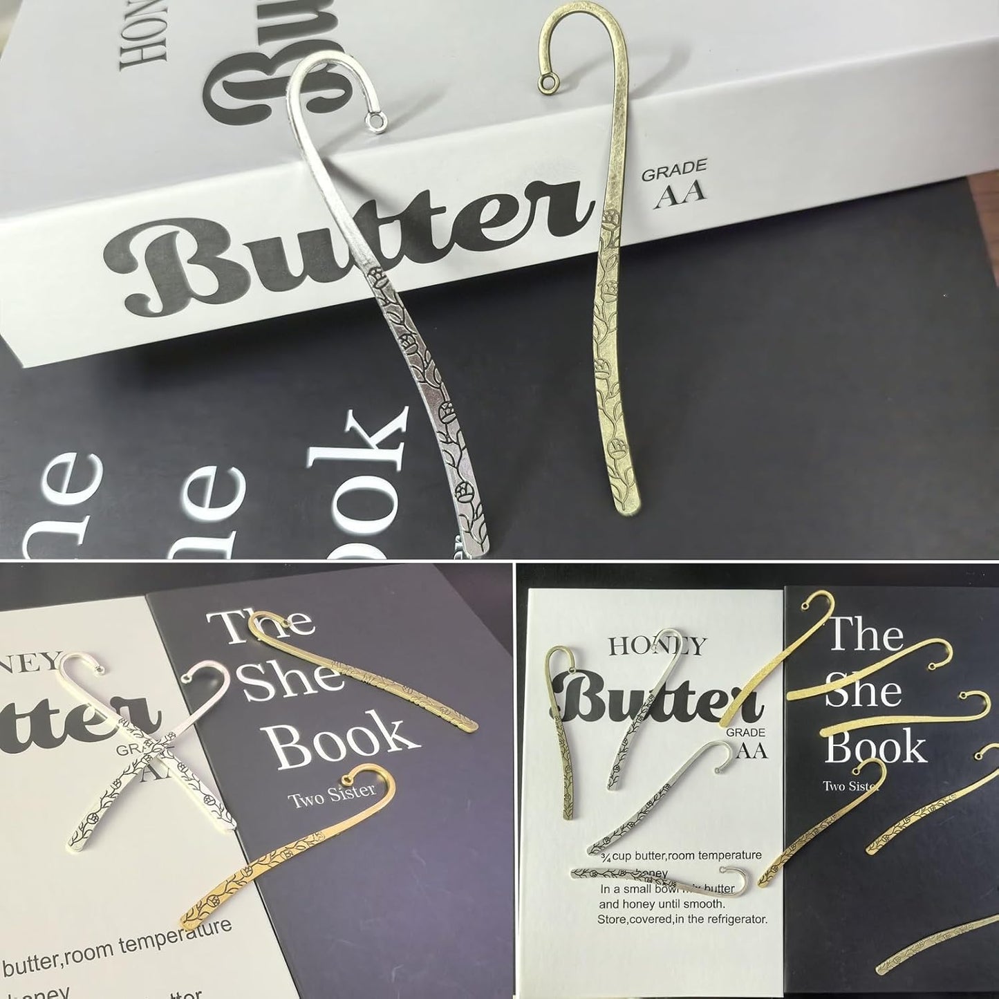 20 Pack Metal Bookmark, Metal Bookmark Hairpin Hook Carved Antique Vintage with Loop Book Markers Embossed Bookmarks, Jewelry Making Charms