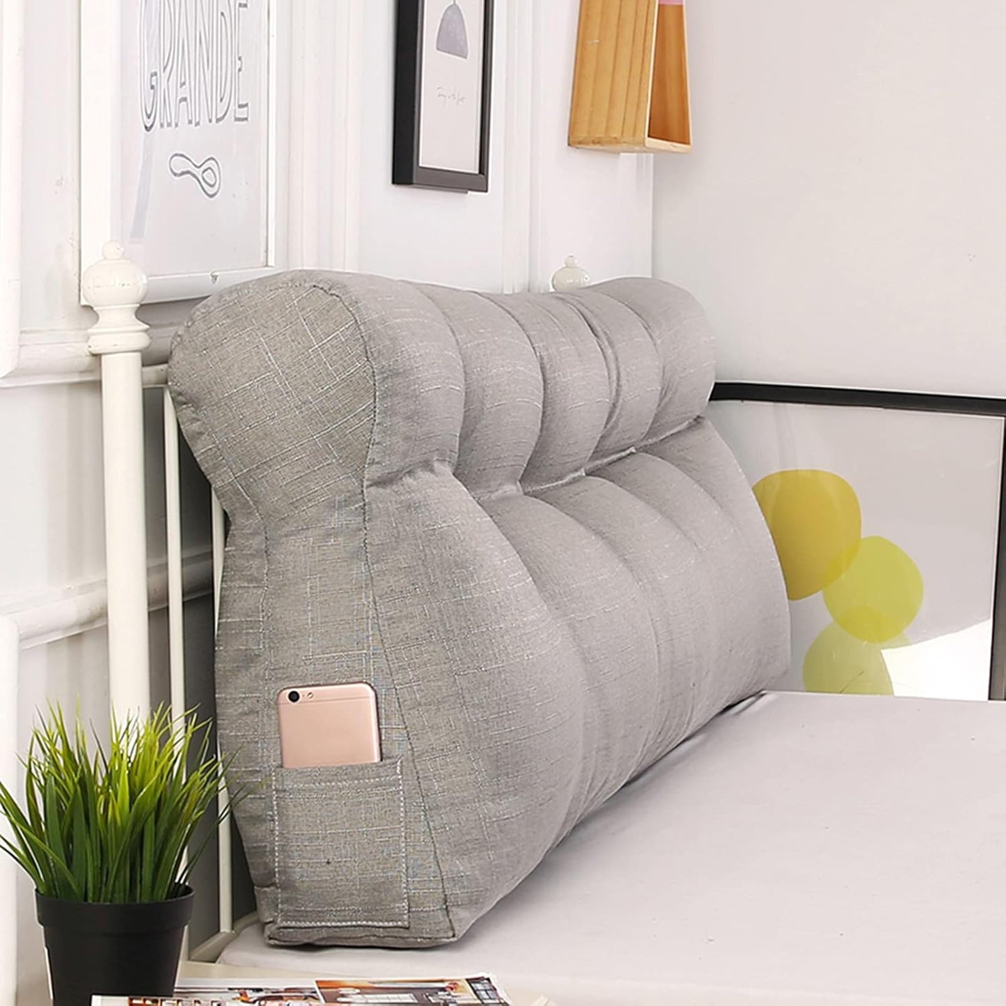RXBFD Simple Curve Triangle Wedge Cushion Detachable Reading Pillow Cushion for Sofa Bed Large Soft Headboard Double Bedroom Soft Comfortable Backrest Lumbar Pad