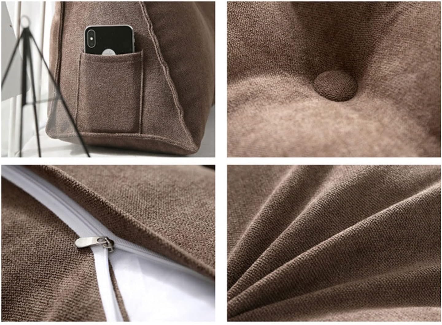 Soft Reading & Bed Rest Pillow Wedge Backrest Pillow Headboard Reading Pillows with Pockets and Removable Washable Pillow Cover for Relaxing and Watching TV ( Color : Brown , Size : 59 x 9 x 19 inch )