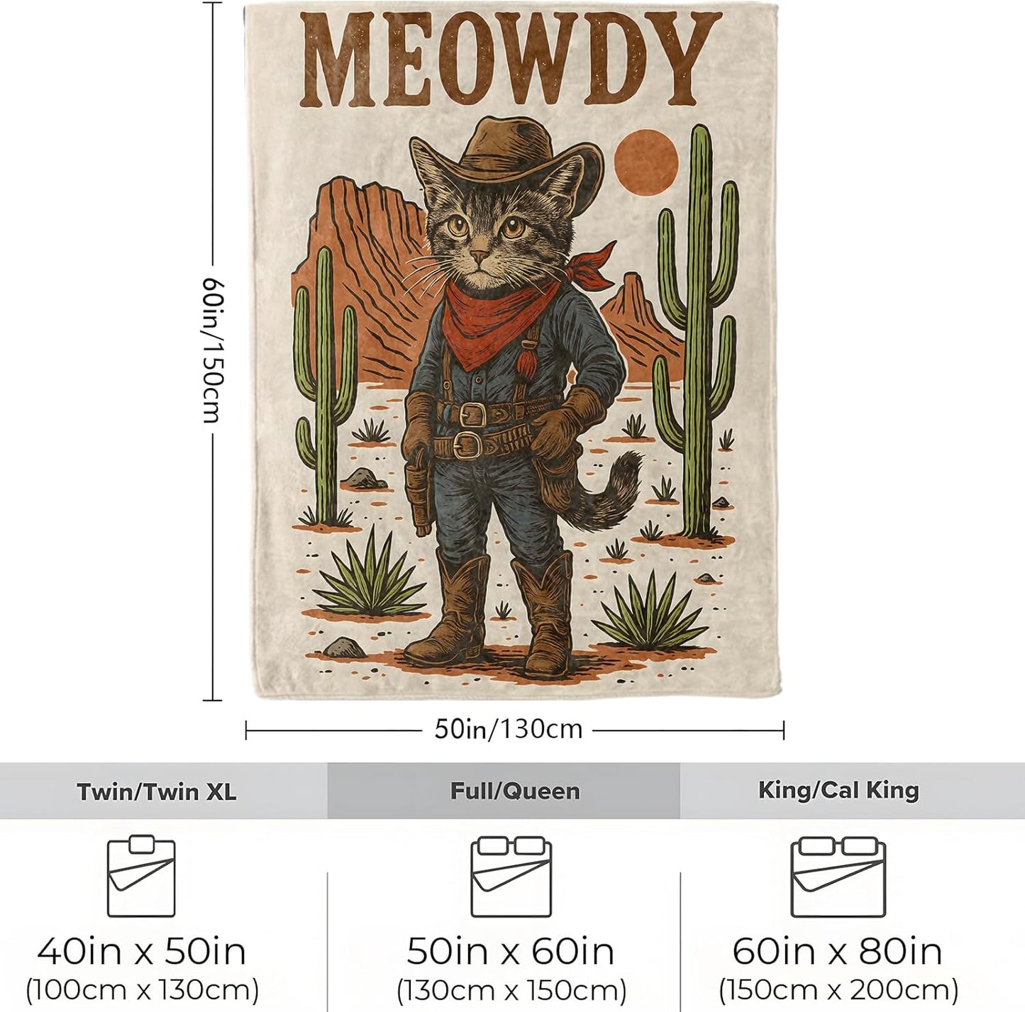 Cowboy Cat Blanket, Soft Cozy Lightweight Cute Kitten Throw Blanket for Women Cat Lovers Kids, Western Country Style Sofa Couch Bed 50x60 Inch Flannel Blankets for Travel Decor Gifts