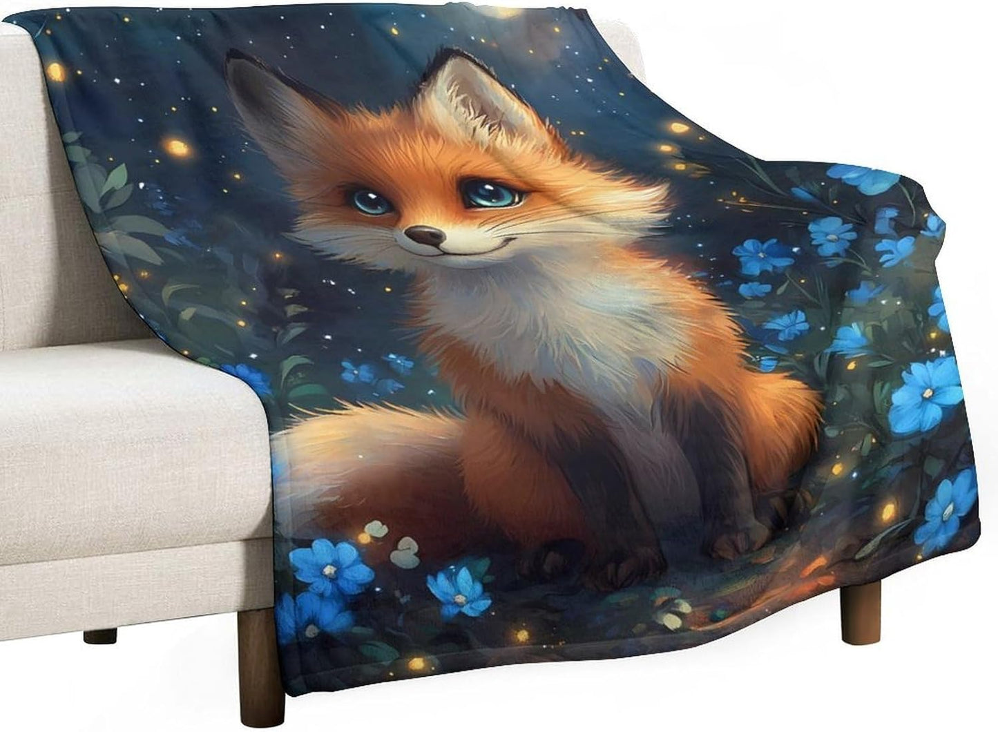 Fox Flowers Throw Blanket for Couch Bed Plush Cozy Fuzzy Flannel Blanket for All Season 40"x50"