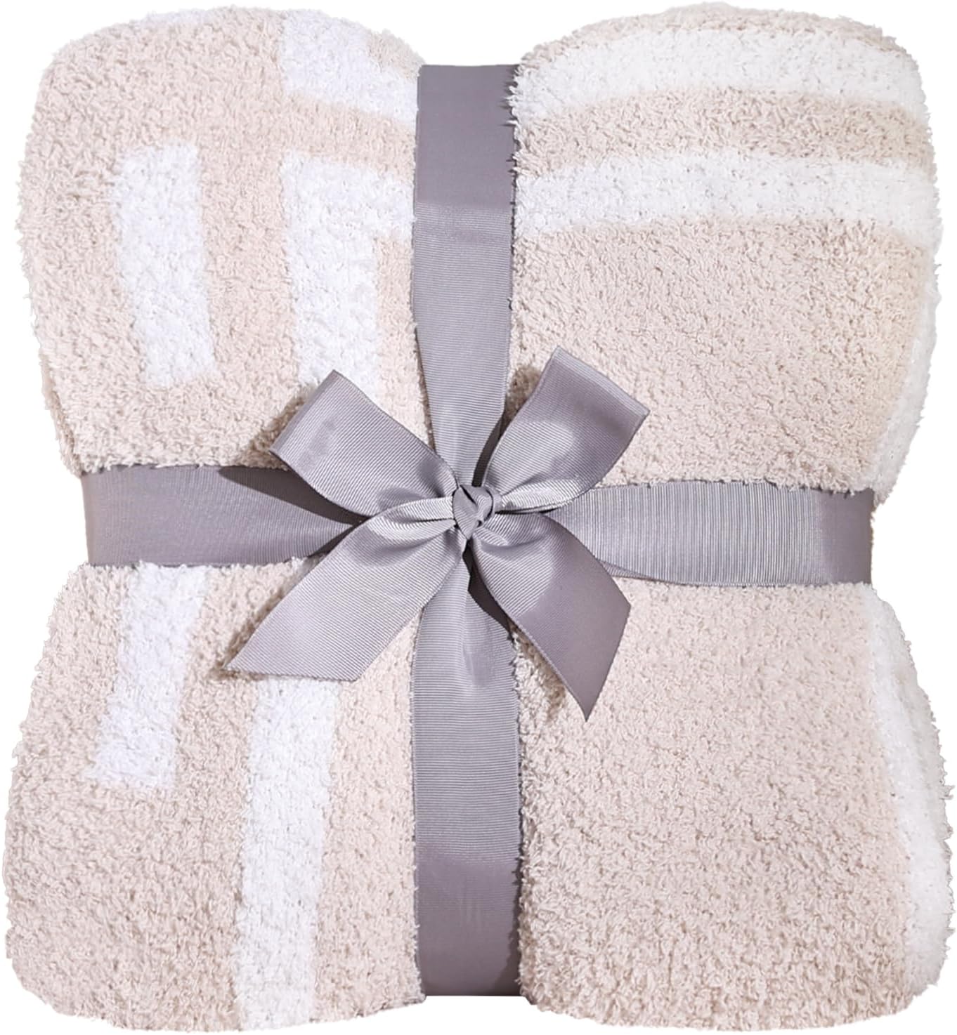 Panku Ultra Soft Cozy Knit Throw Blanket for Couch and Bed, Knitted Luxury Reversible Cozy Warm Fleece Blanket Throw, Plush Fluffy and Fuzzy Geometric Blankets for Gift (50x60 Inches, Beige/Khaki)
