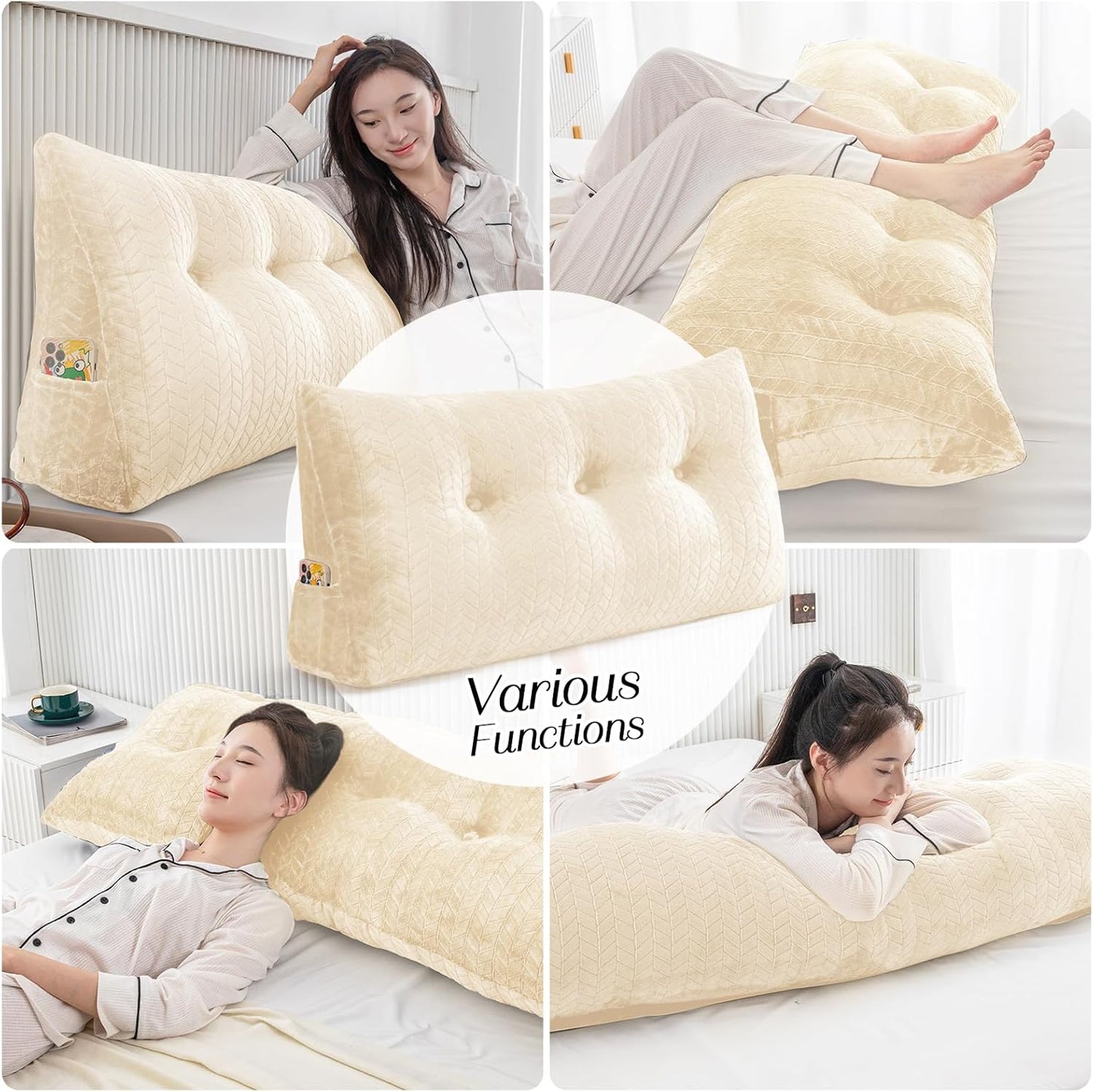 Large Bolster Triangular Headboard Pillow Large Reading Pillow Bed Wedge Pillow for Headboard Backrest Positioning Support Queen King with Removable Cover