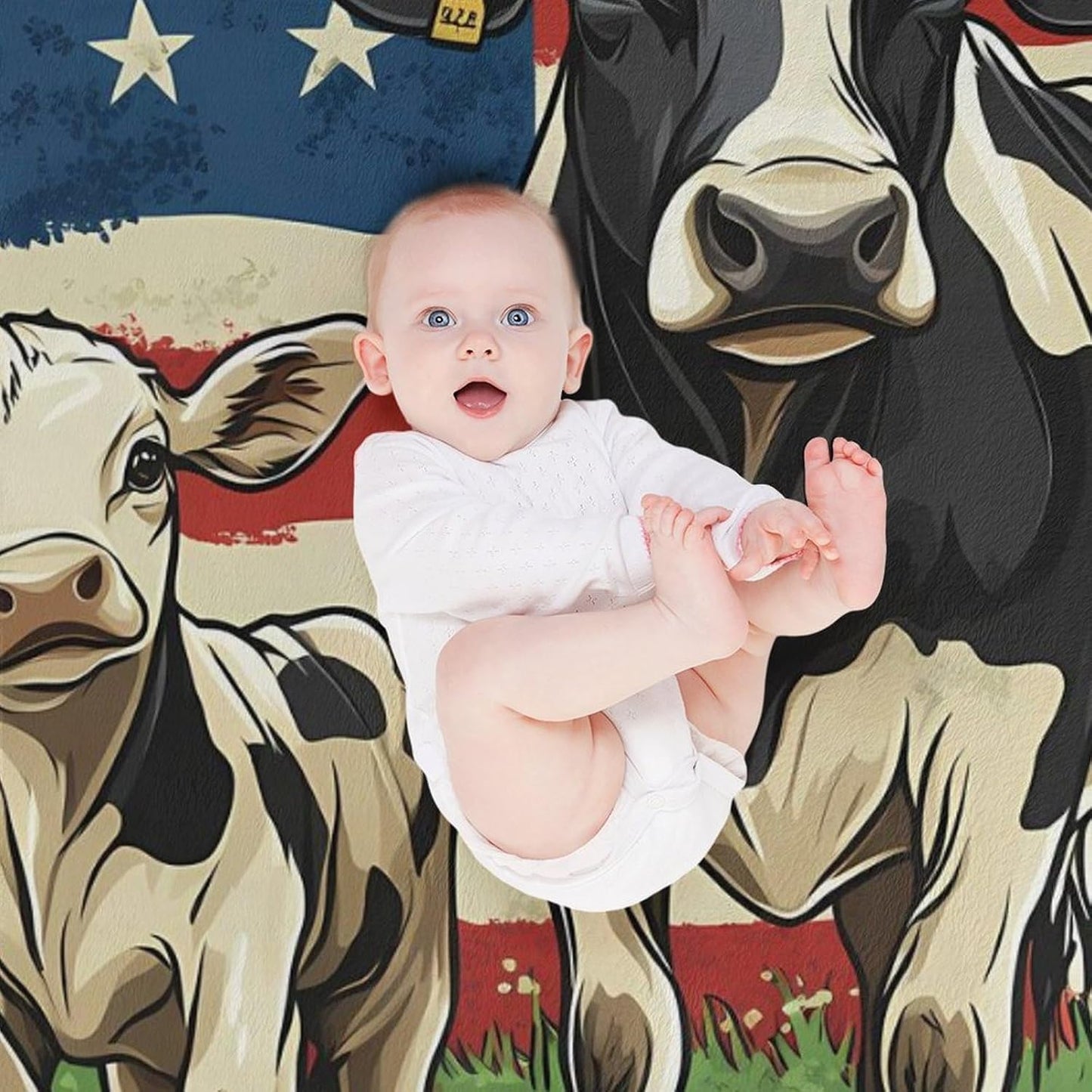 U.S Flag Cow Animal Throw Blanket for Couch Bed Plush Cozy Fuzzy Flannel Blanket for All Season 40"x60"