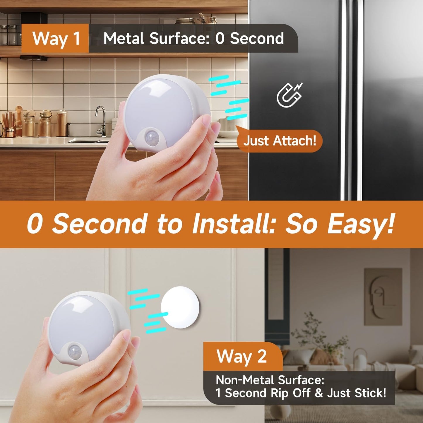 Motion Sensor Light Indoor Rechargeable 3PACK,65 Lumen+3 Modes Sensor Lights Indoor, Just-Stick-it Stairs Lights,Rechargeable Motion Sensor Light Motion Detector Lights for Inside