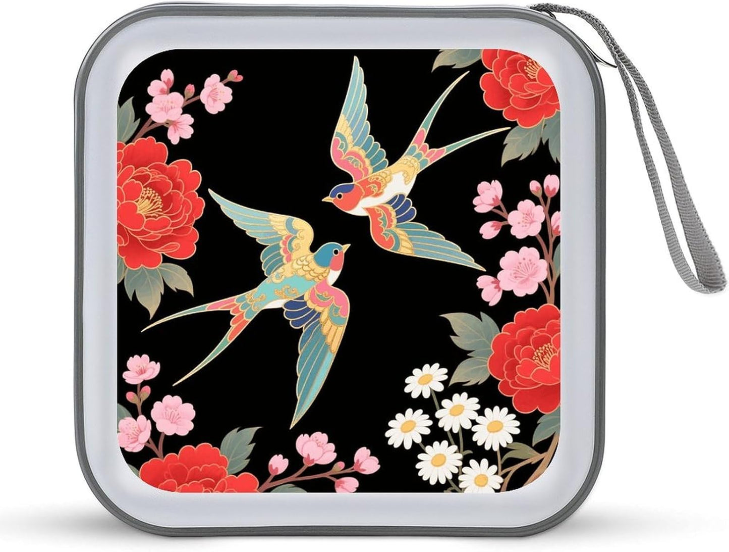 Two Colorful Flying Birds CD Case Portable Zipper CD Case 40 Capacity Hard Plastic DVD Cases Holder Large Storage Disc Wallet Bag for Car Home Travel DVD Collection Bag