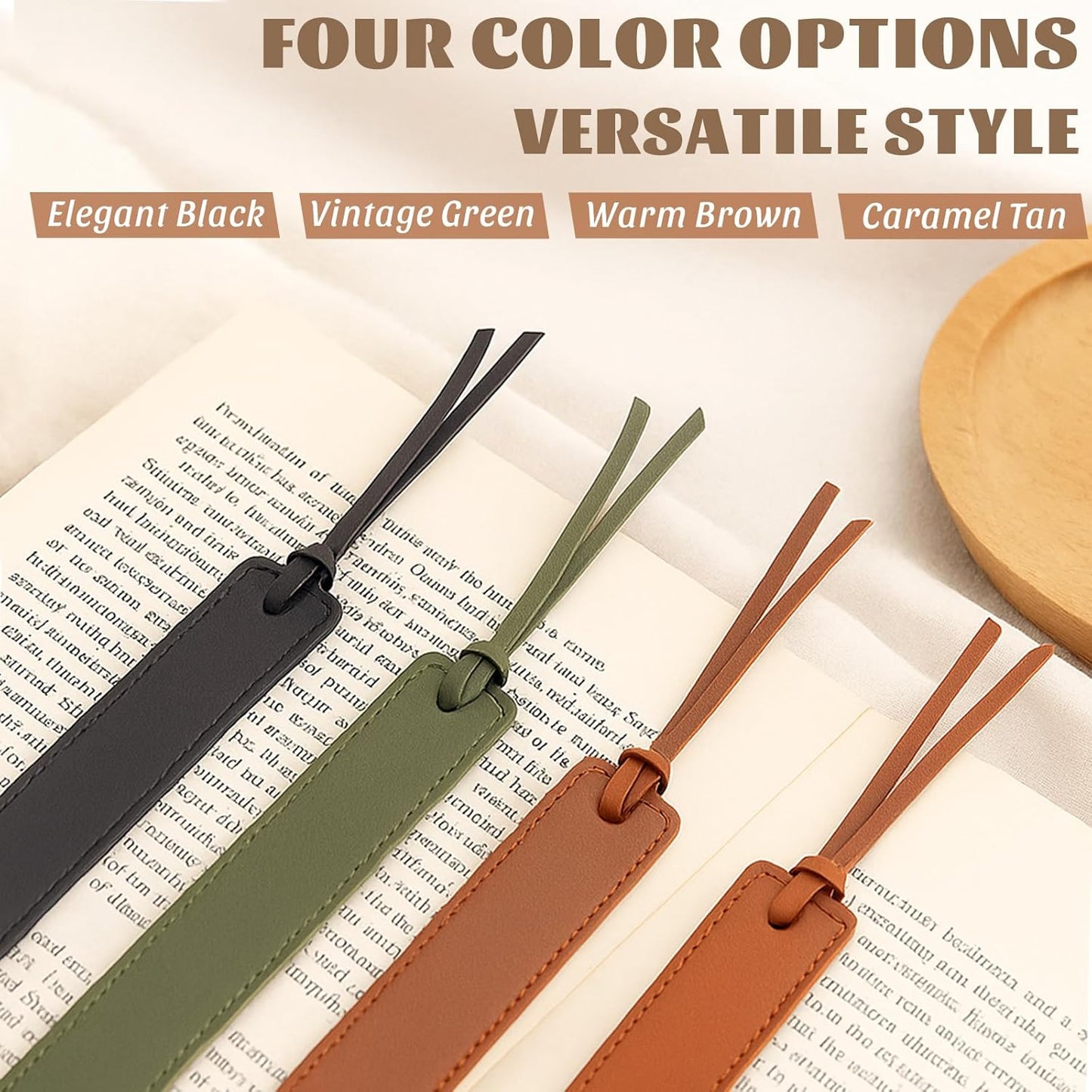 4-Pack Vintage Leather Bookmarks with Stitched Edges & Rope – Classic Page Markers for Men & Women, Great Reading Gifts for Book Lovers