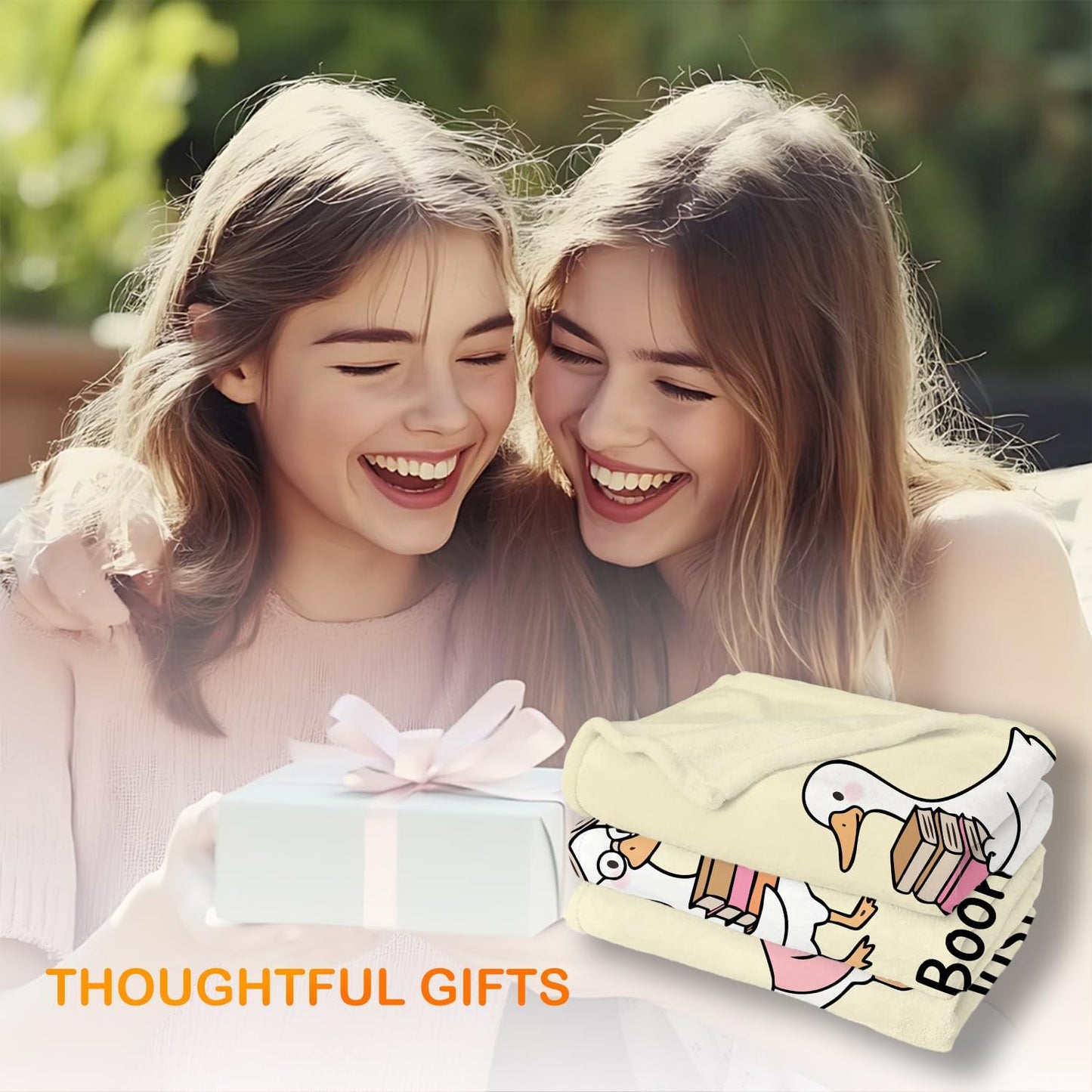 Preppy Funny Bookish Goose Blanket, Book Lover Reader Librarian Gifts for Women, Cute Goose Reading Books Throw Blankets for Reading Room Library Home Decor, 50x60 Inches