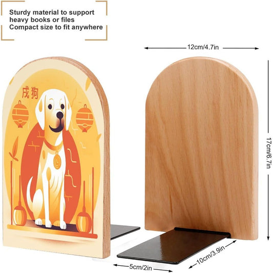 A Dog Sitting Bookend for Shelves Wooden Book End Large Size Sturdy Book Holders Stoppers with Metal Base for Bookshelves Slick Decorative Bookends Stands