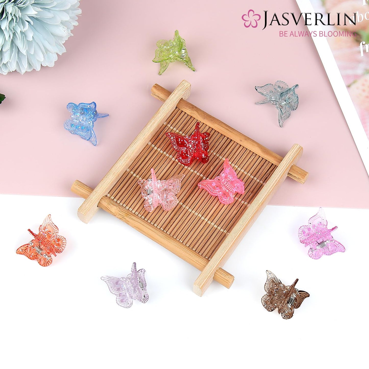 Glitter Mini Butterfly Hair Claw Clips, Sparkly Colorful Hair Accessories for Girls and Women - 90s Y2K Cute, Small, Tiny Clip in 10 Assorted Colors, Set of 50 (Glitter)