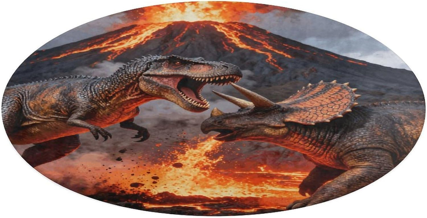 Coral Velvet Round Area Rug 3' Non-Slip TPR Backing Carpet 0.2 Inch Low Pile Dinosaur Volcano Eruption Door Mat Washable Decorative Floor Rug for Bathroom Kitchen Entryway Home Decor