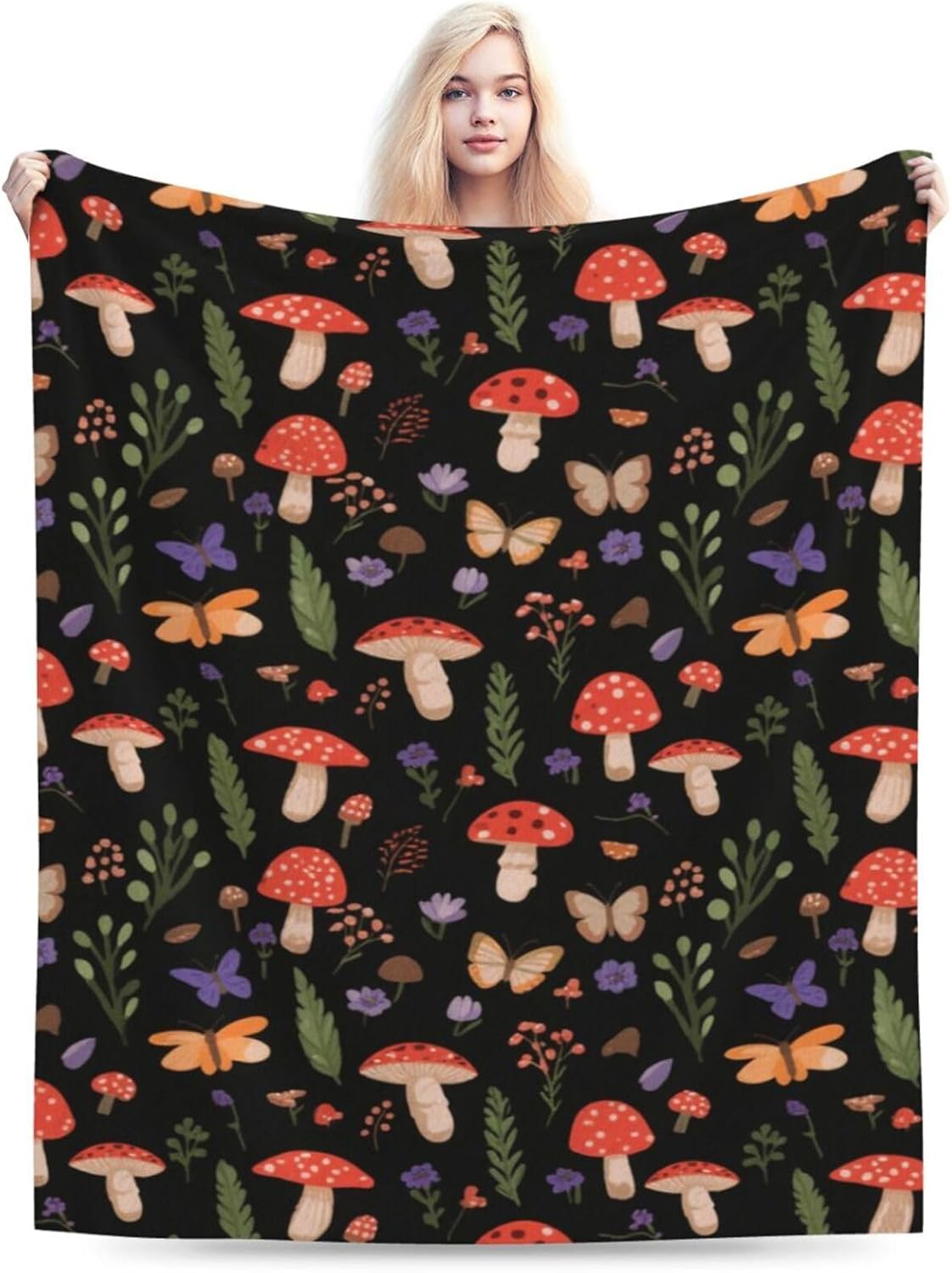 Red Mushroom Throw Blanket - Soft Plush Fleece Bedding Blankets- Cozy Mushroom Stuff Gifts for Women Girls Kids Adults 40"X50"