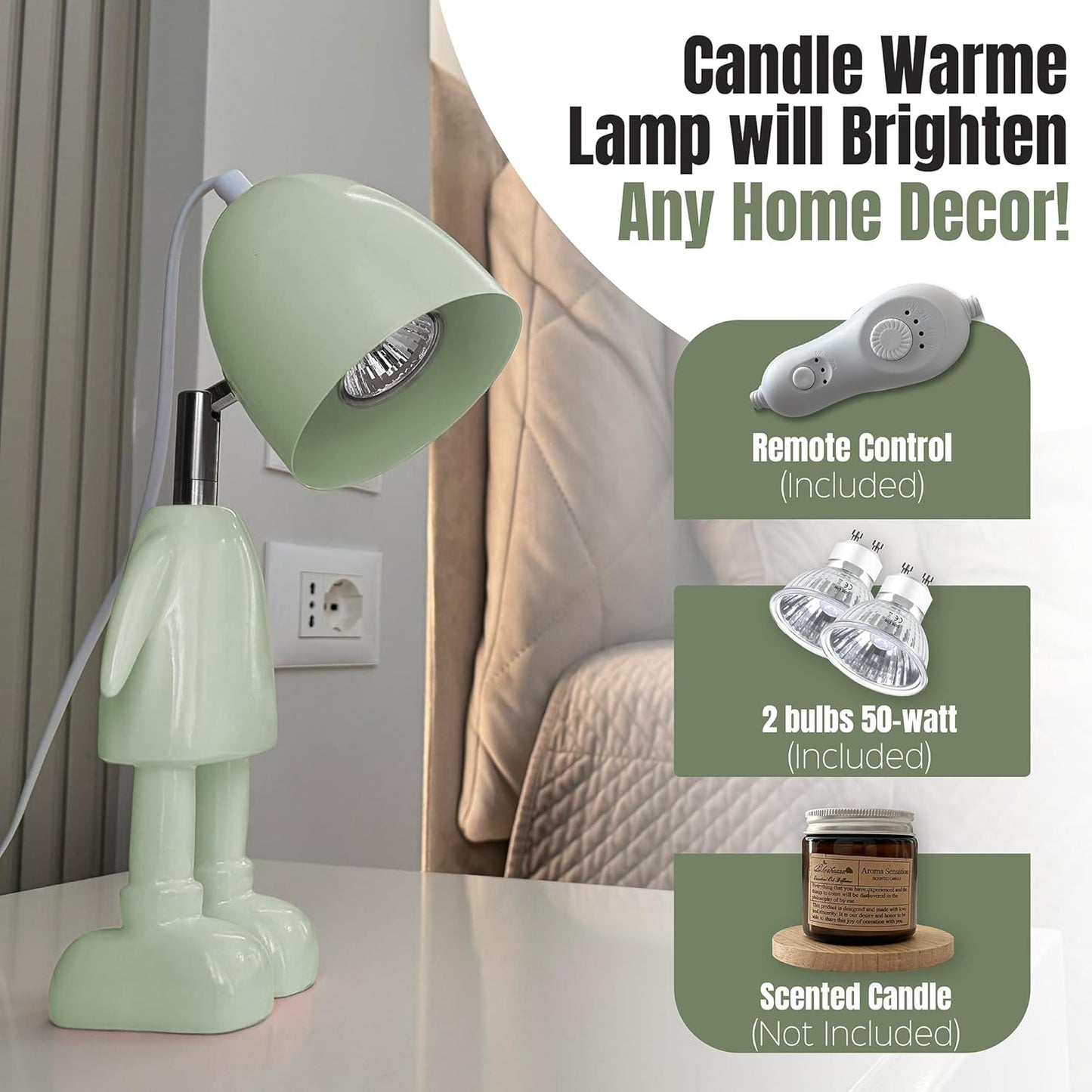 XoooX Green Robot Candle Warmer Lamp with Timer - Adult, Kids and Boys Office Desk and Bedroom Decor Lamp; Gaming Room Decor Aesthetic; Fun Man Cave Cool Stuff; Robot Scented Candle Melter Diffuser