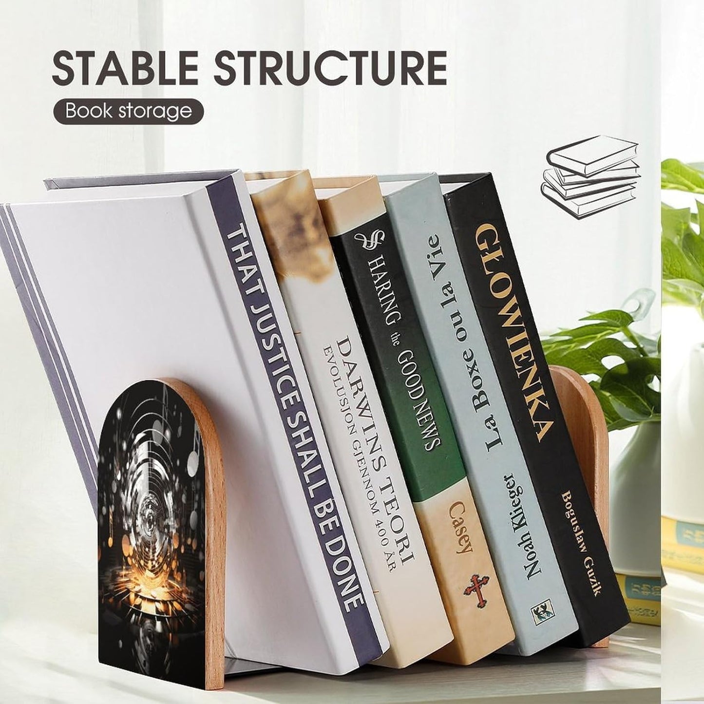 Musical Theme Music Clefs Bookends 1 Pair Heavy Duty Book Ends for Shelves Non-Skid Bookend Supports Wooden Book Holders with Metal Base Desk Organizers Books Storage to Hold Books