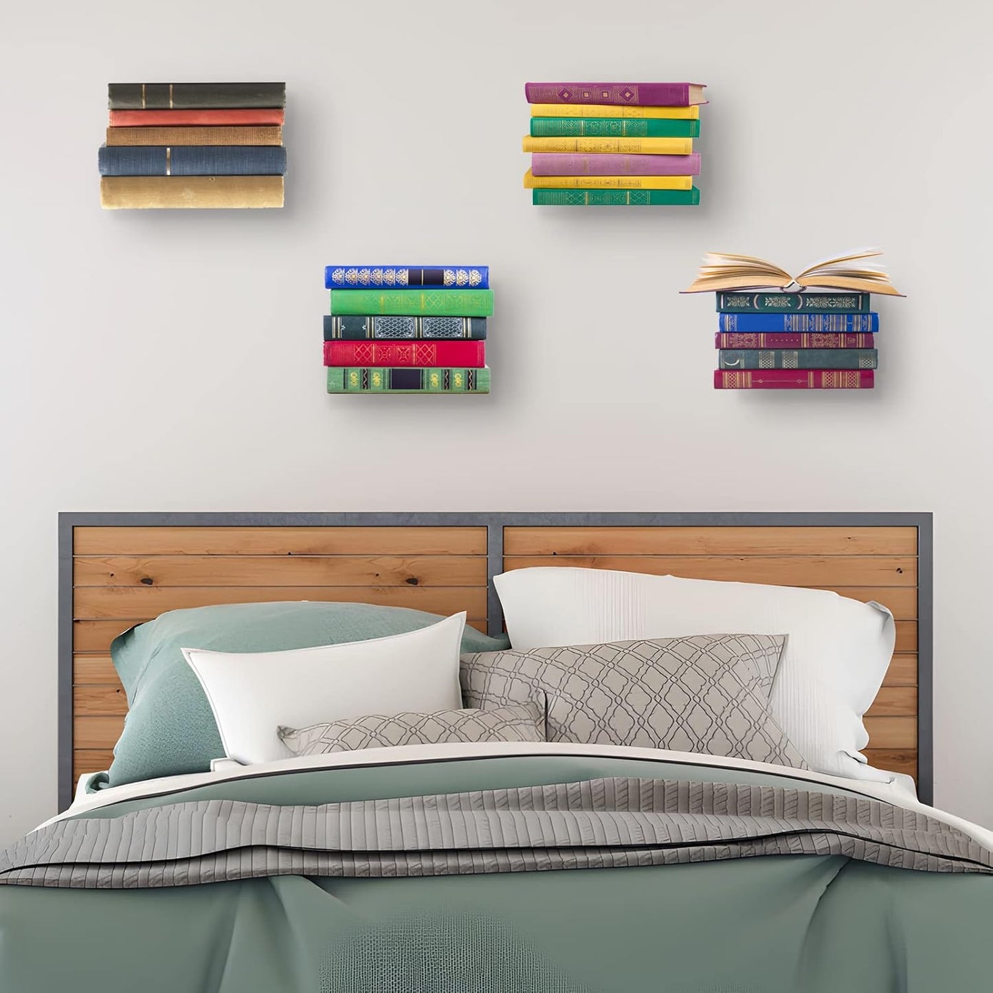 ECOSEAO Floating Book Shelves for Wall, Heavy-Duty Book Organizers, Iron Wall Mounted Shelves for Home Office Classroom Library, White Large (4)
