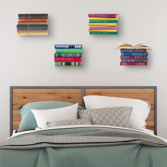 ECOSEAO Floating Book Shelves for Wall, Heavy-Duty Book Organizers, Iron Wall Mounted Shelves for Home Office Classroom Library, White Large (4)