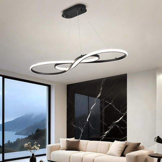 Modern Led Pendant Light, Dimmable Black LED Chandelier for Dining Room Light Fixture Over Table Modern Kitchen Island Lighting, Height Adjustable Ceiling Light