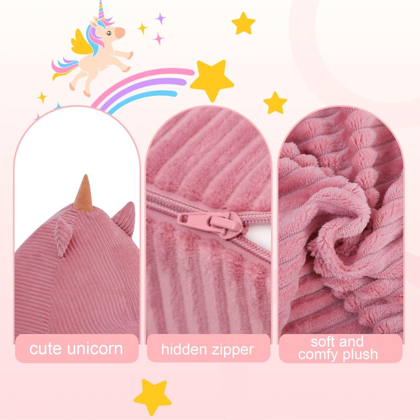 COMAX Bean Bag Chairs for Kids, Unicorn Kid Beanbag Chair with Filler, Toddler Lounge Bean Chair Corduroy, Lazy Floor Lounger for Girls and Boys Stuffed, Pink