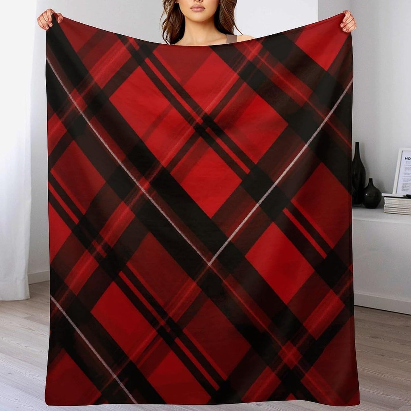 Red and Black Plaid Blanket Super Soft Lightweight Throw Blanket Cute Cozy Warm Bed Blanket Decorative Fuzzy Blanket All-Season Home Decor Gift for Sofa Couch Living Room 40"*50" （100 * 130cm）