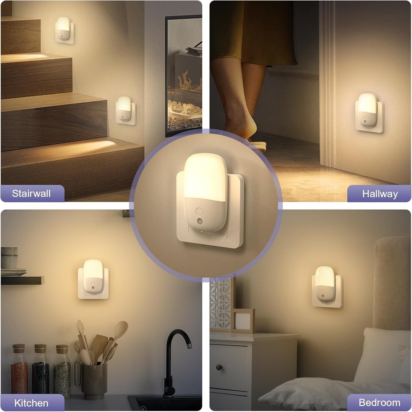 Dimmable Night Light Plug in with On/Off Switch, Auto Dusk to Dawn Sensor LED Nightlights, Adjustable Brightness (Warm White) for Bathroom, Hallway, Kids Room, Stairs (2 Pack)