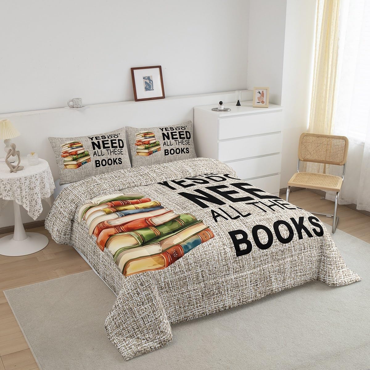 Castle Fairy Books Pattern Full Size Comforter Set,Book Lover Bedding Set for Adults Teens,Children Book Comforter Luxury Watercolor Quilt Set Room Decor 3Pcs